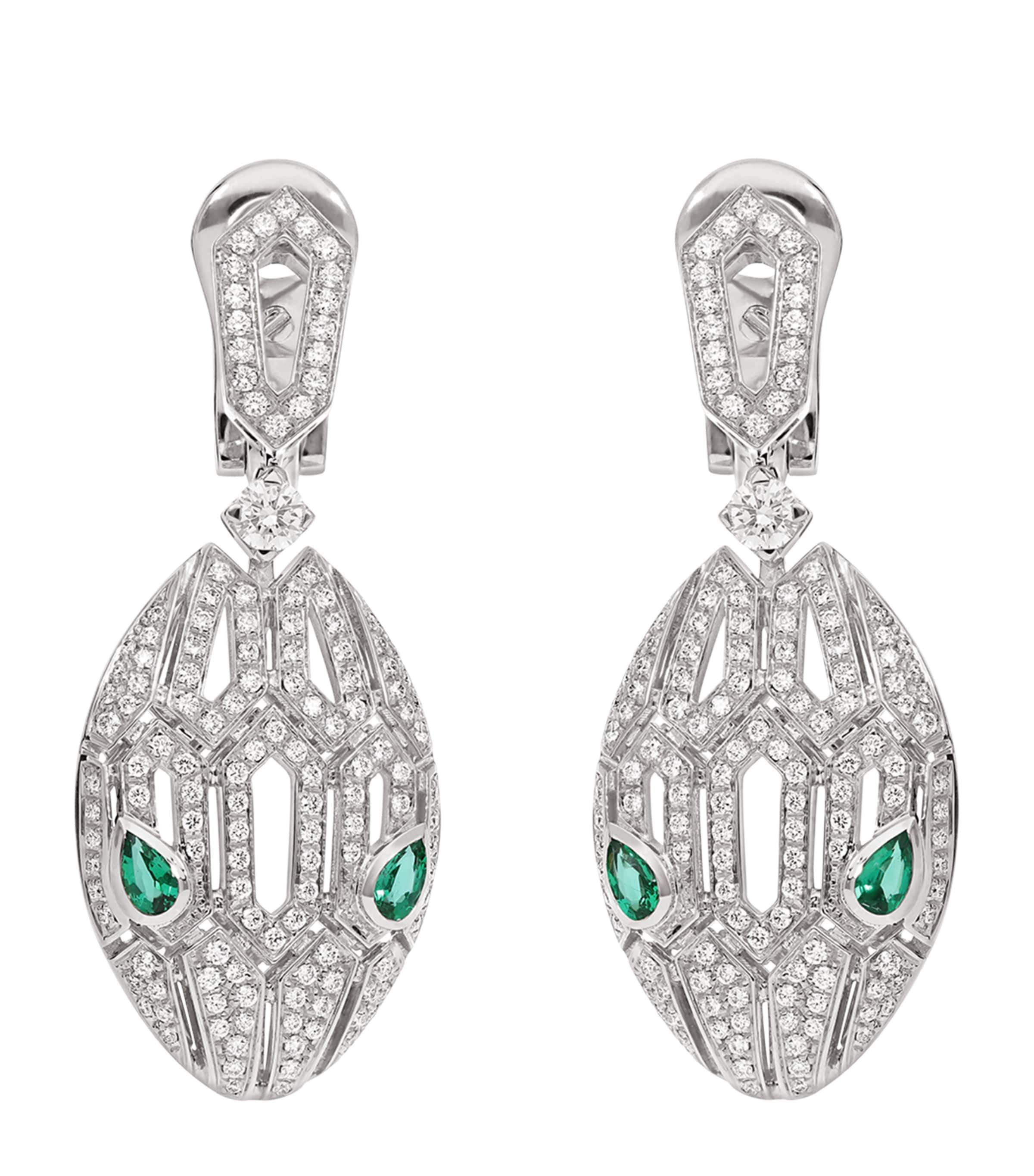 Bvlgari White Gold, Diamond and Emerald Serpenti Earrings White Gold