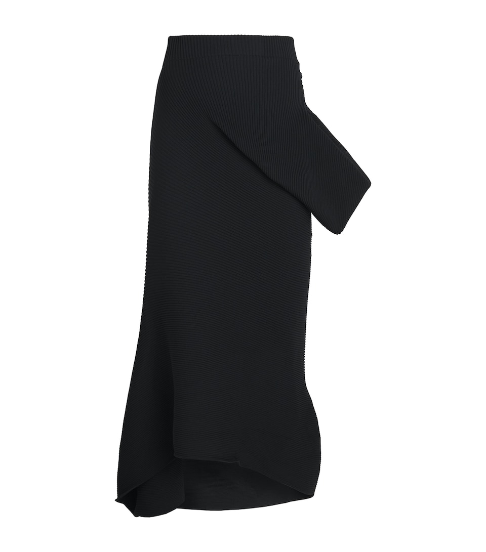 Issey Miyake Womens Asymmetric Life Form Midi Skirt Black