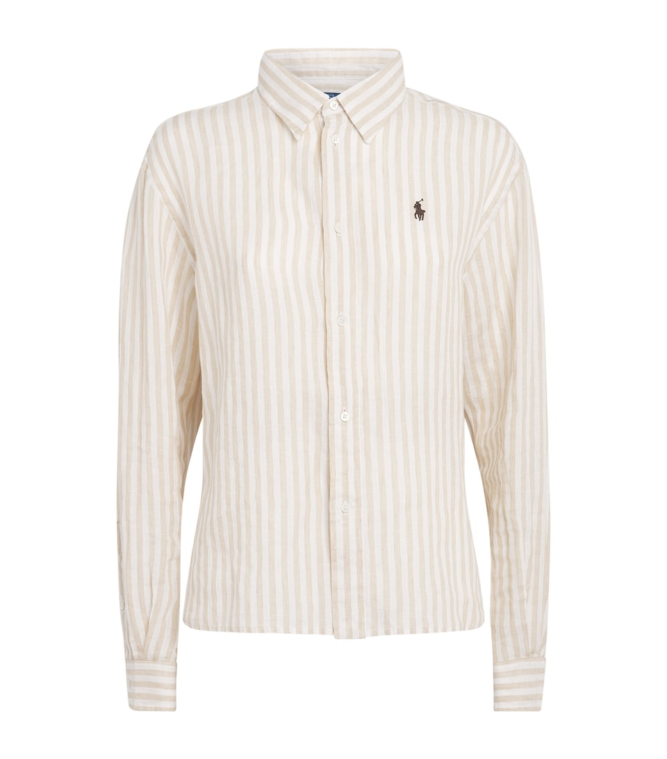 Polo Ralph Lauren Womens Linen Cropped Stripe Shirt Dune Tan/white