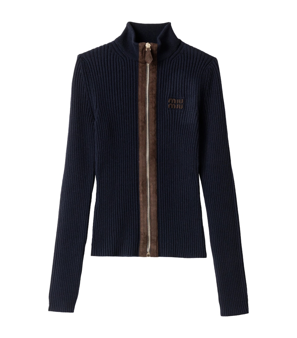 Cashmere-Blend Suede-Trim Cardigan