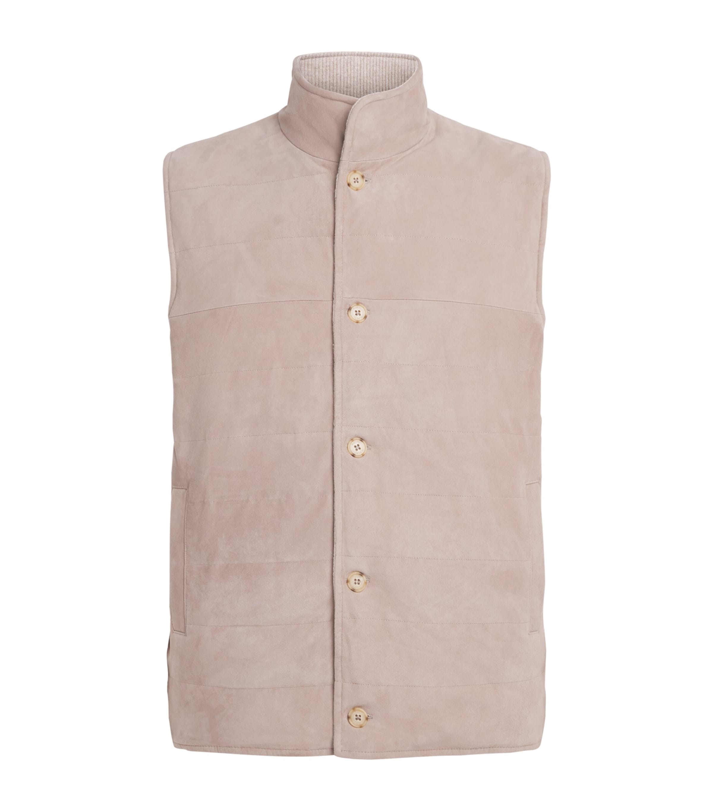 N.Peal Mens Reversible Organic Cashmere-Suede Gilet Toasted Sesame Suede