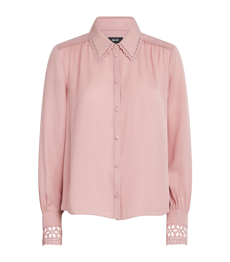 Silk Broderie Anglaise-Trim Shirt