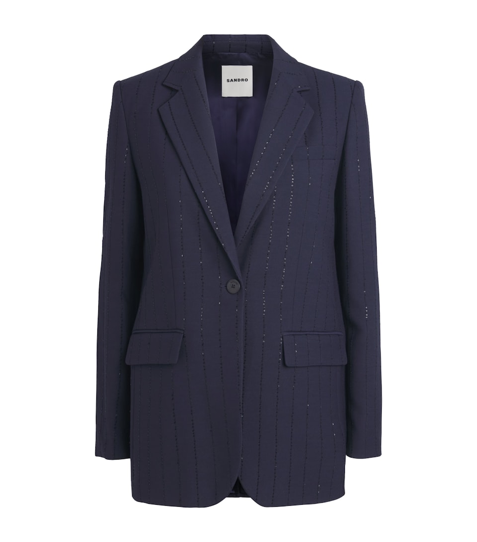 Sandro Paris Womens Embellished Stripe Blazer Dark Navy