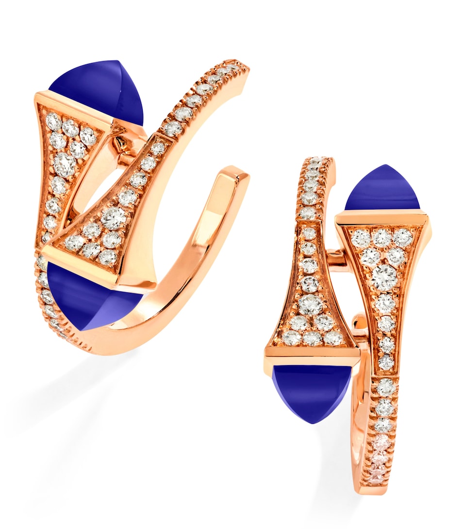MARLI New York White Gold, Diamond and Green Agate Cleo Hoop Earrings Rose Gold