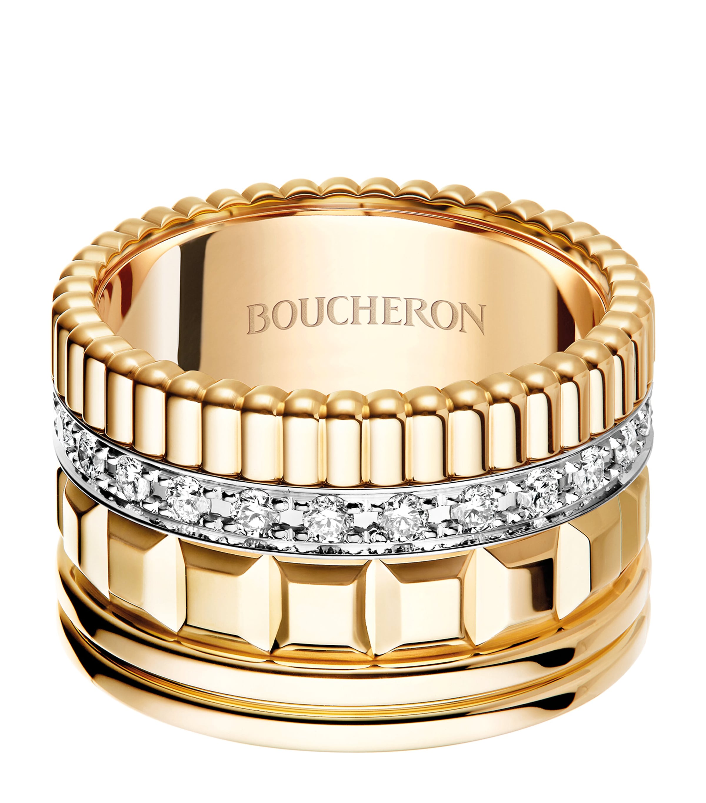 Large Yellow Gold and Diamond Quatre Radiant Ring