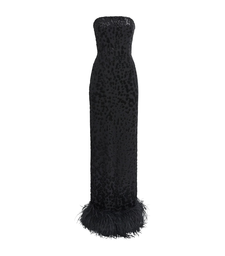 16Arlington Womens Feather-Trim Frasia Strapless Gown Black