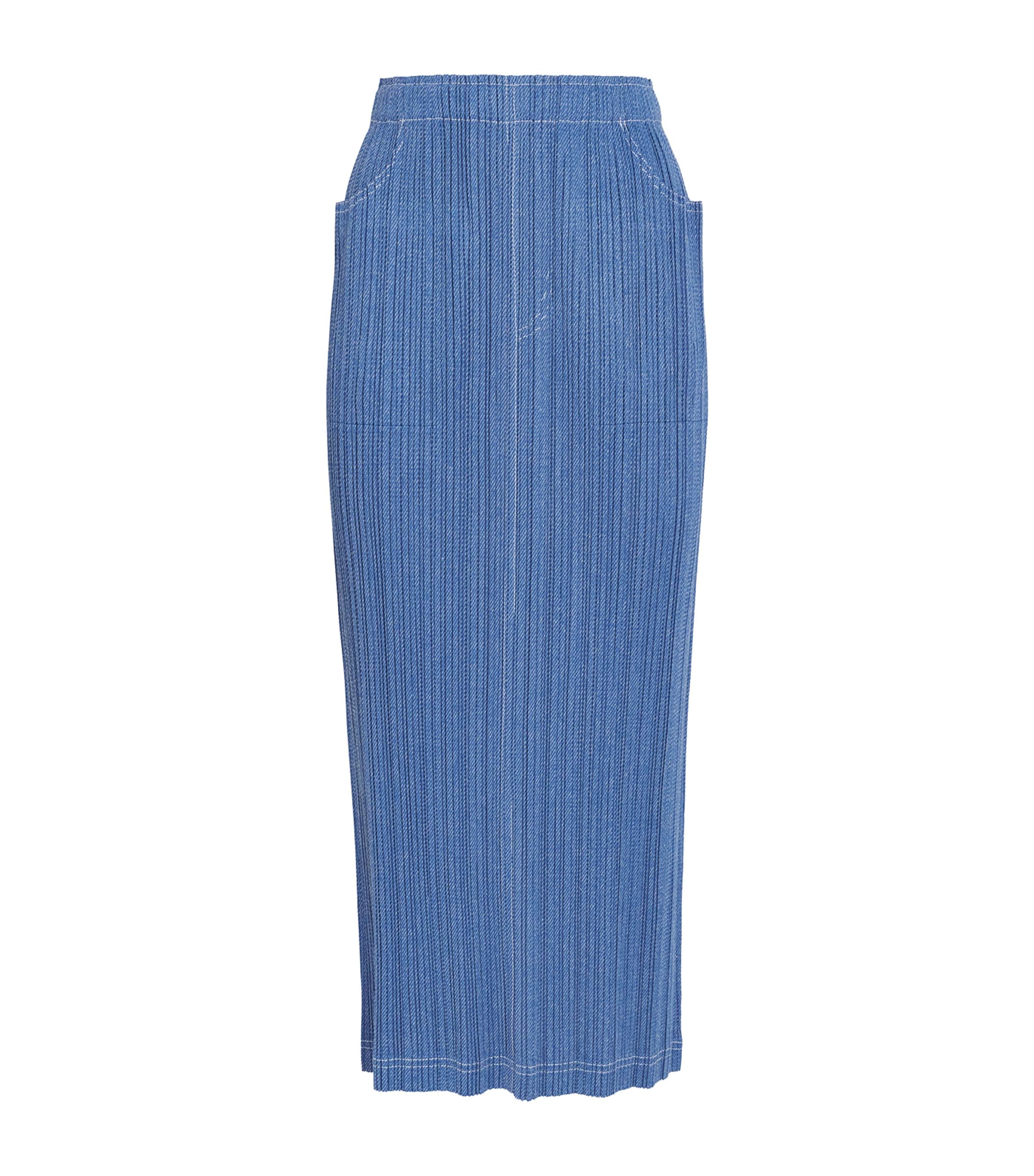 Pleats Please Issey Miyake Womens Cotton Denim Midi Skirt Blue