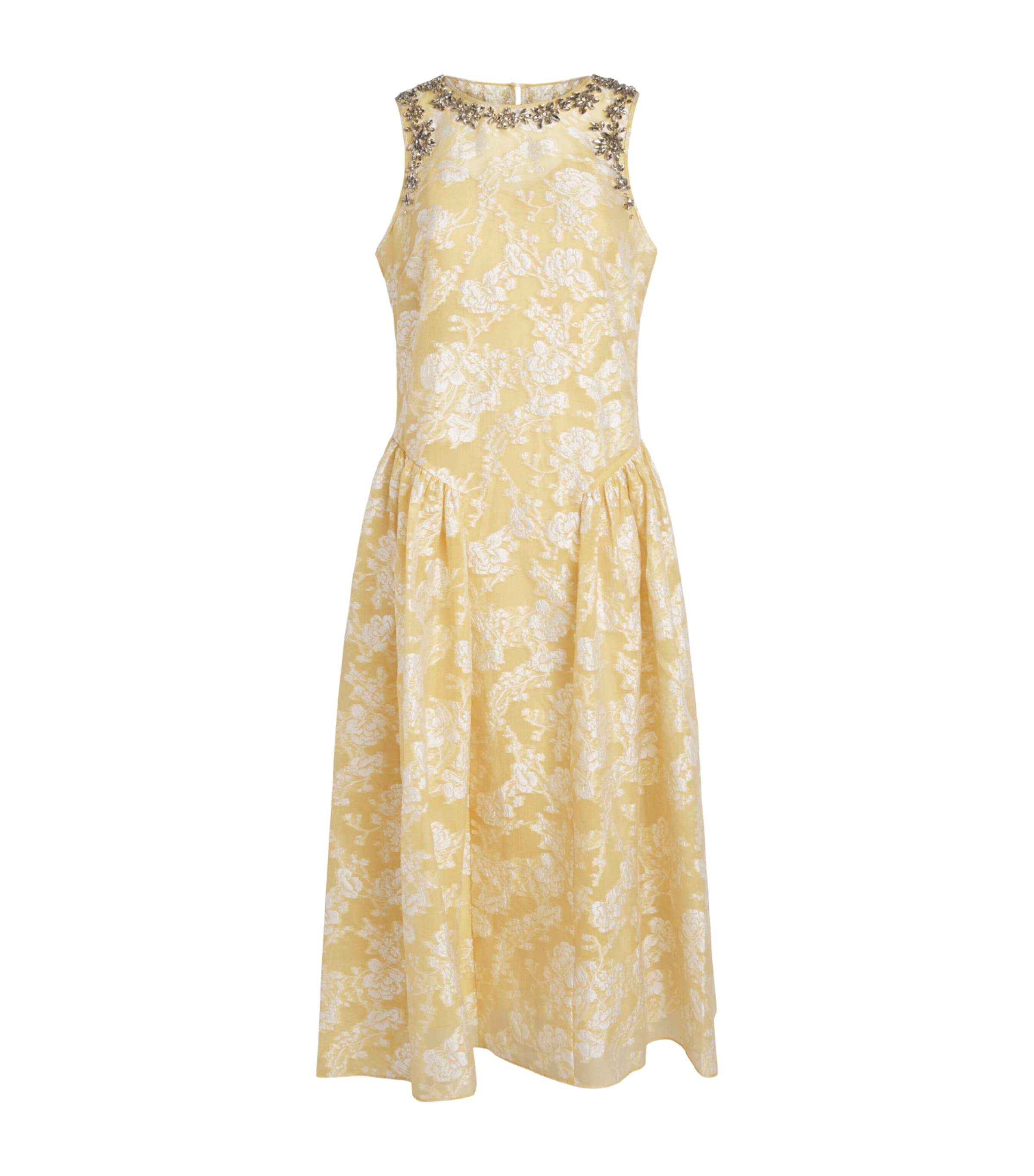 Cinq A Sept Womens Organza Jacquard Florence Midi Dress Ochre Muse/white