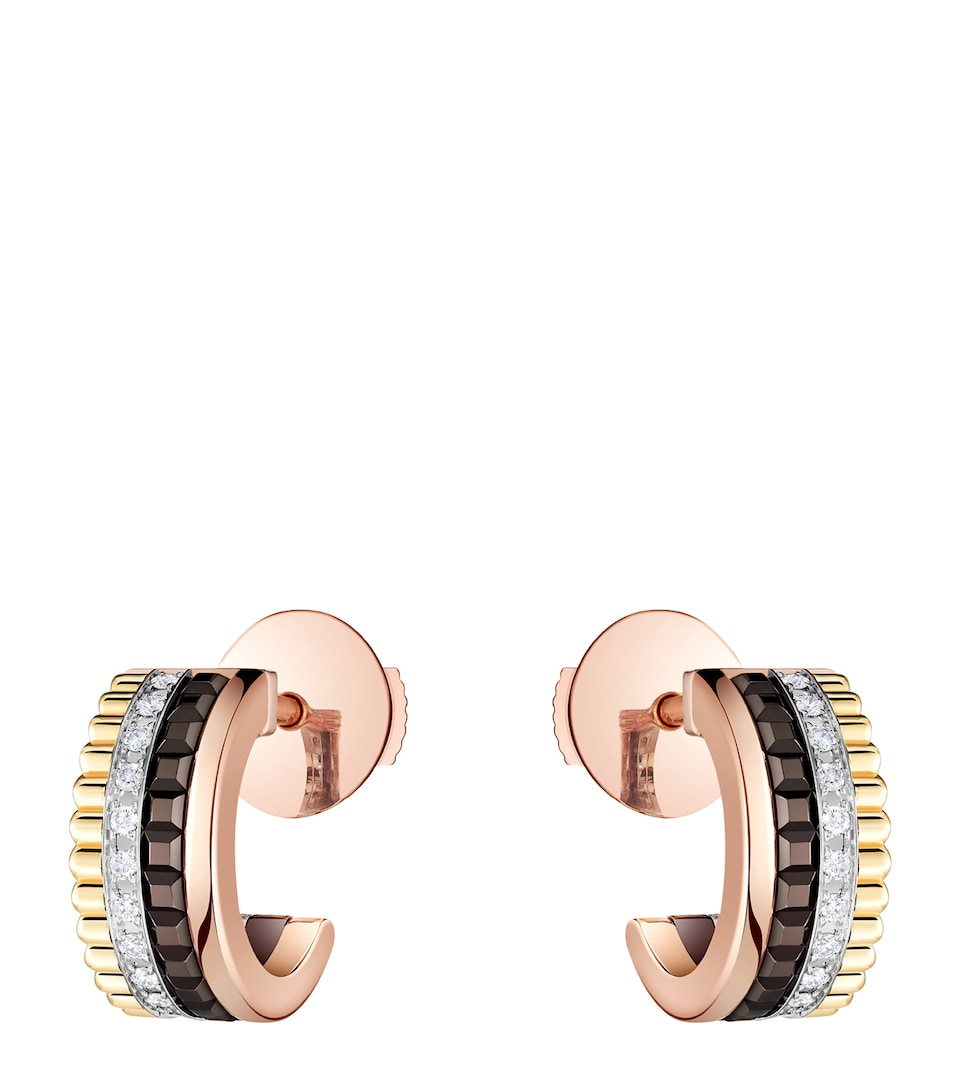 Mixed Gold and Diamond Quatre Classique Mini Hoop Earrings