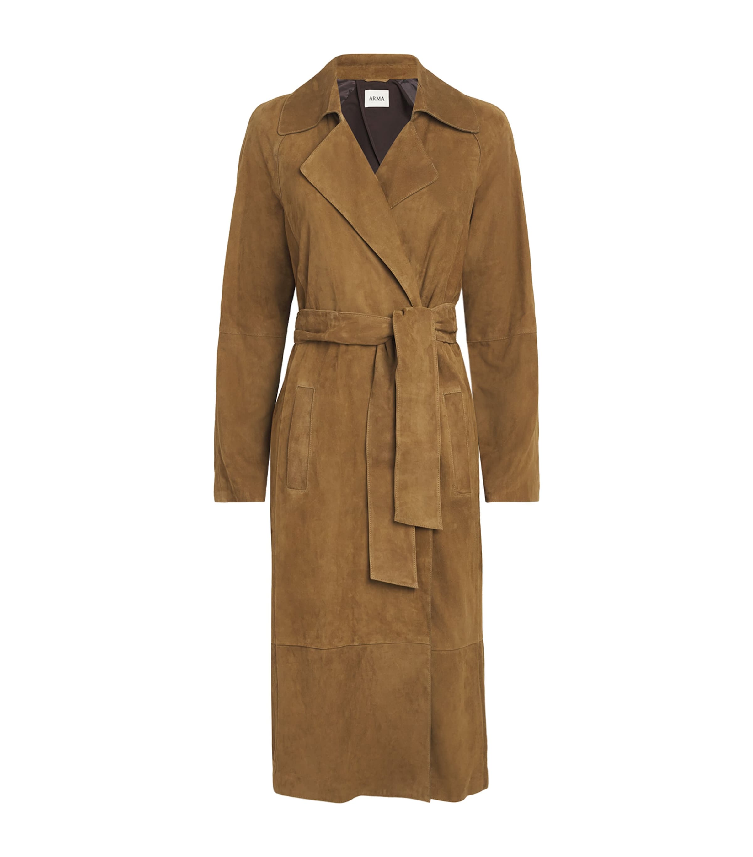 Arma Womens Lamb Suede Yava Trench Coat Dark Olive