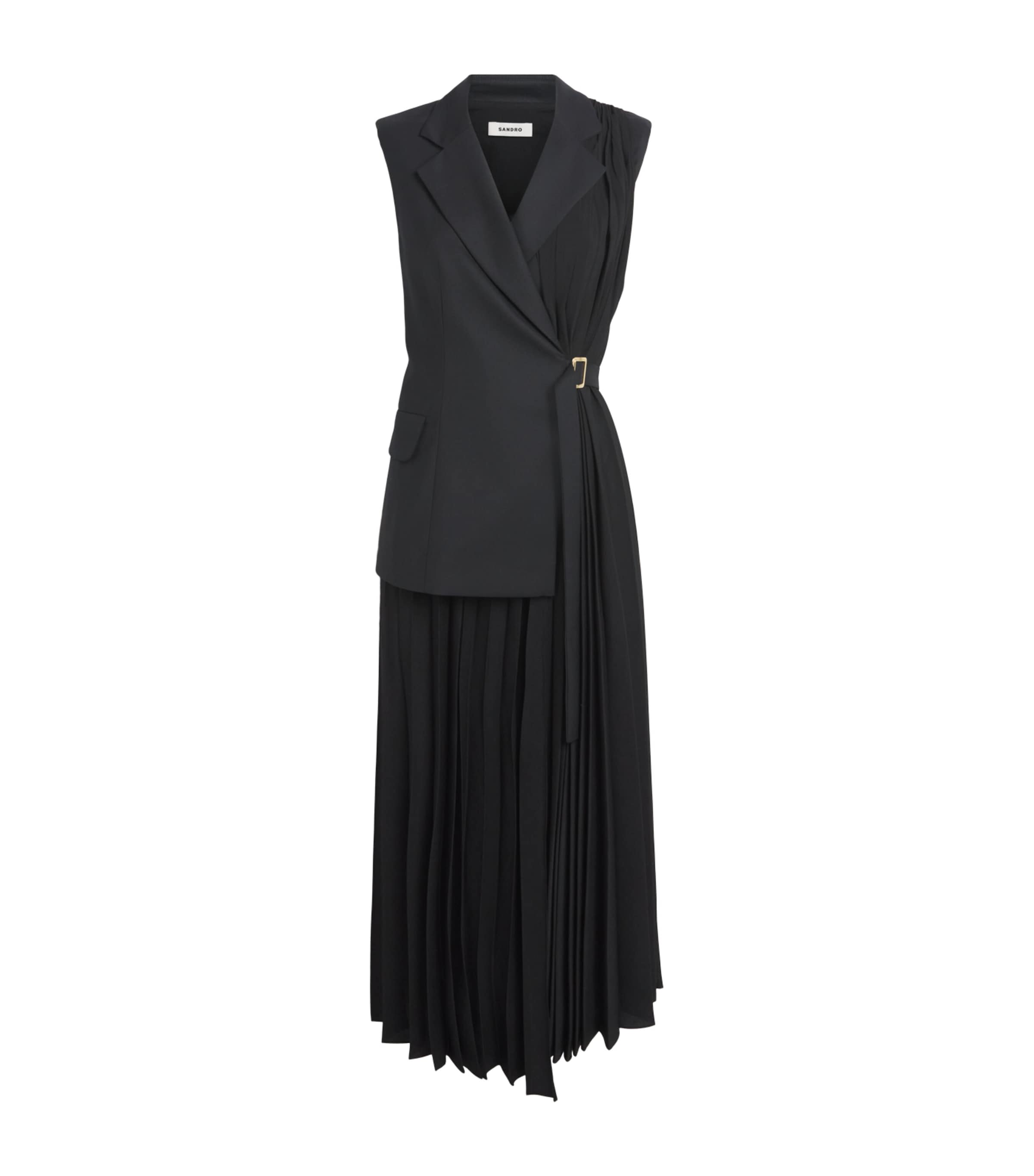 Sandro Paris Womens Pleated Wrap-Around Midi Dress Black