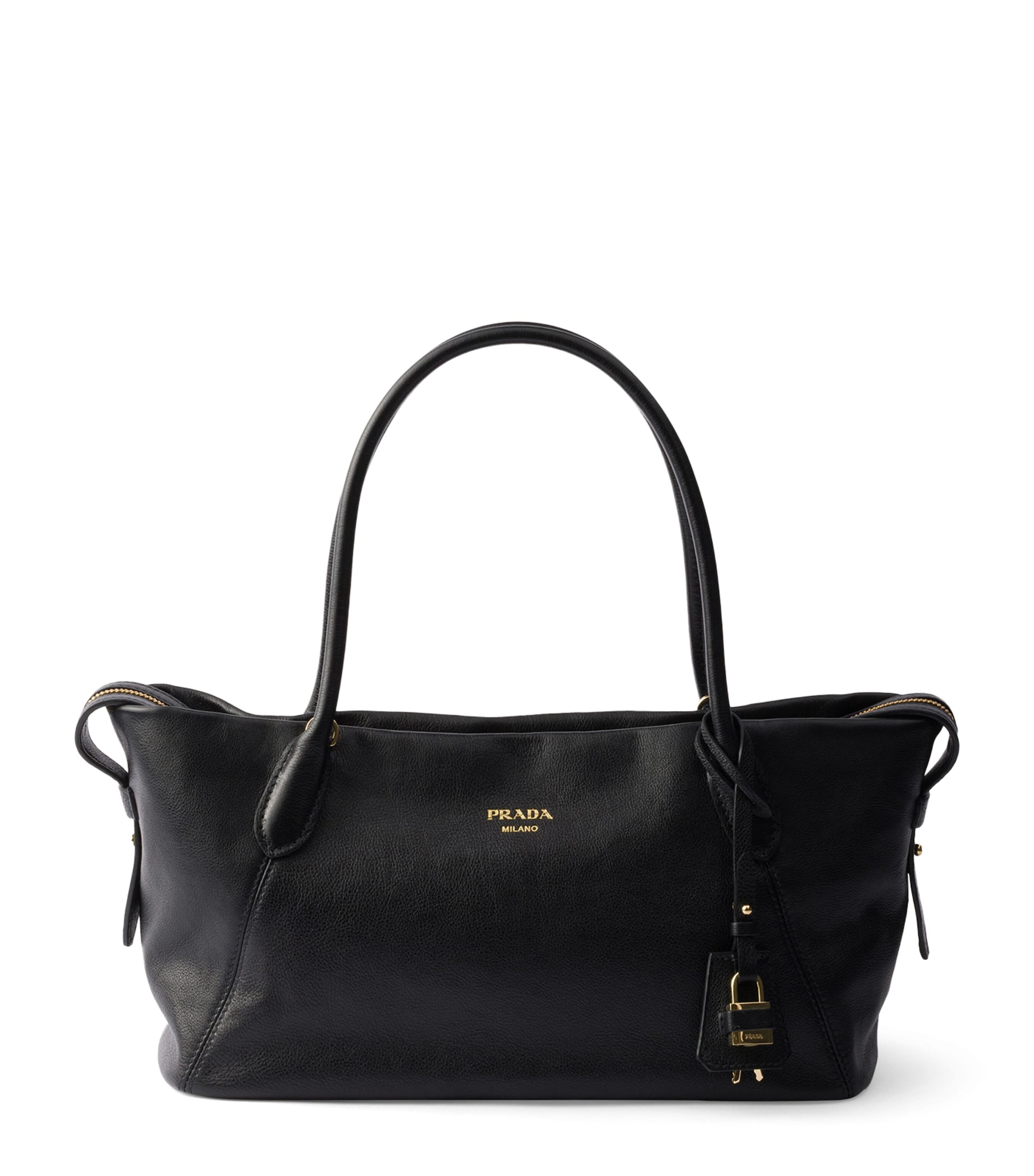 Prada Large Leather Tote Bag Black