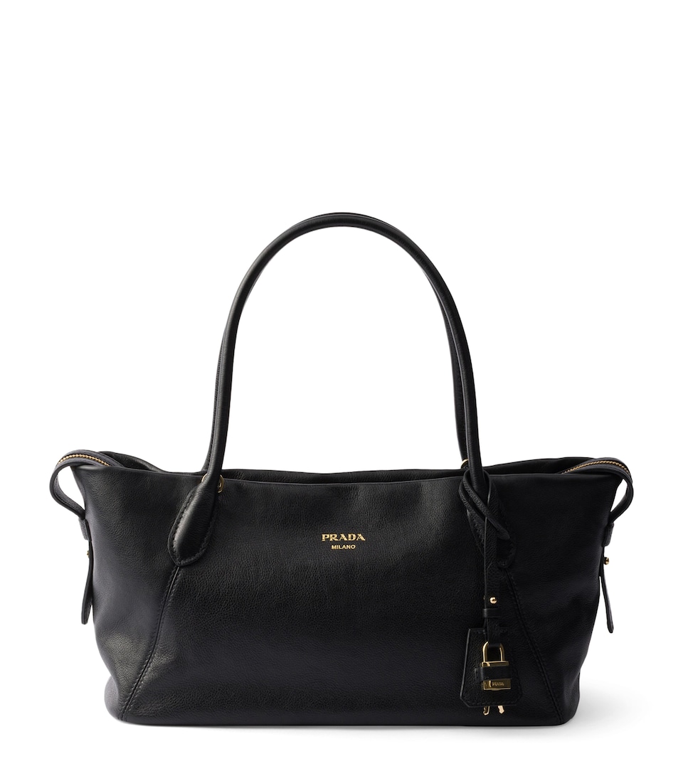 Prada Large Leather Tote Bag Black