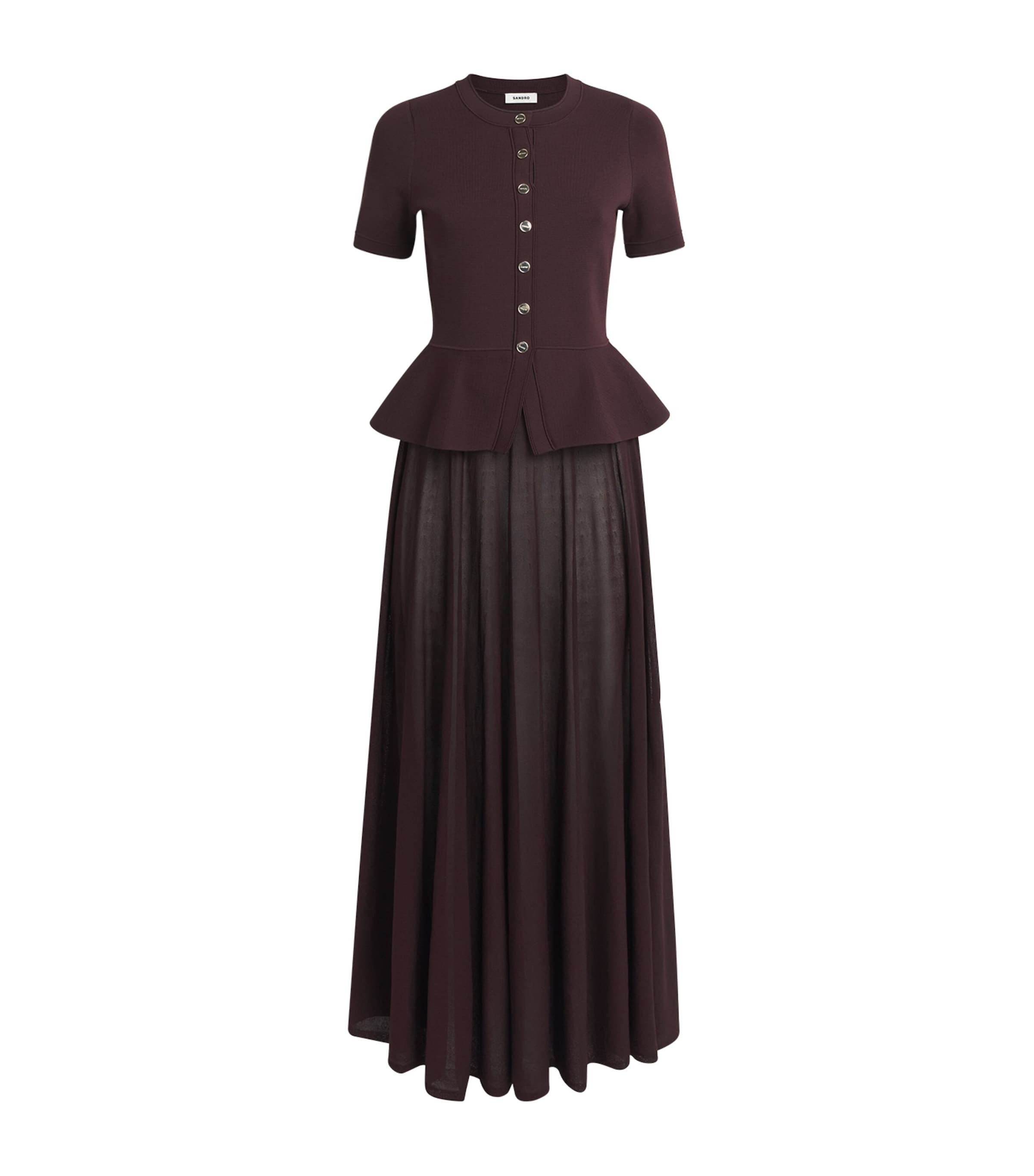 Sandro Paris Womens Knitted Peplum Maxi Dress Bordeaux