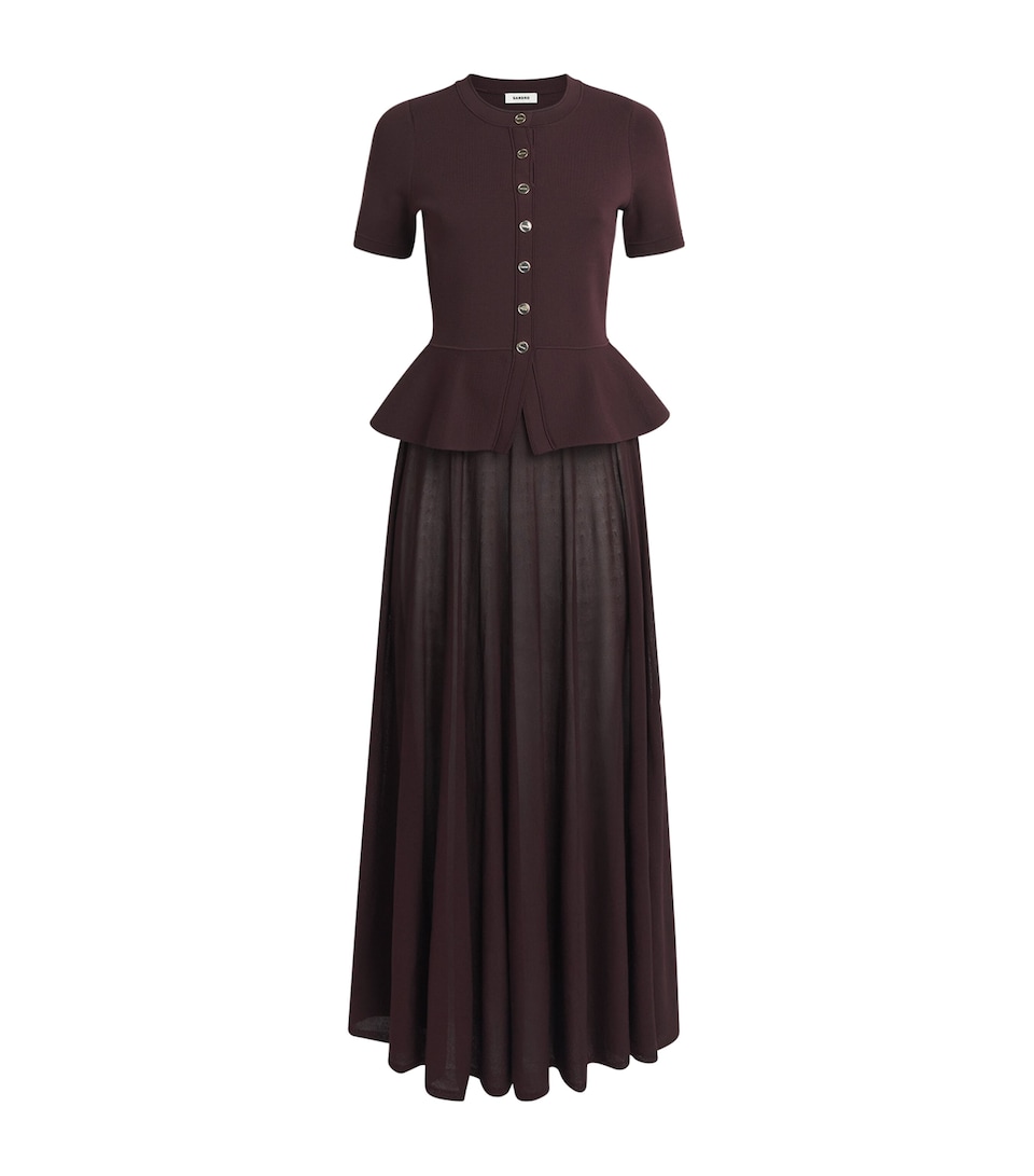 Sandro Paris Womens Knitted Peplum Maxi Dress Bordeaux