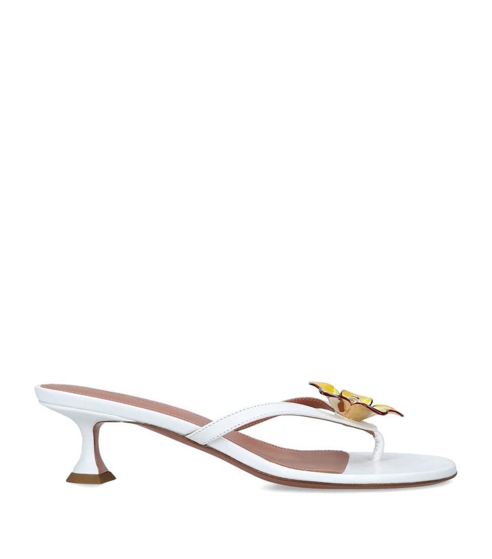 Amina Muaddi Leather Vittoria Flower Heeled Sandals 45 White