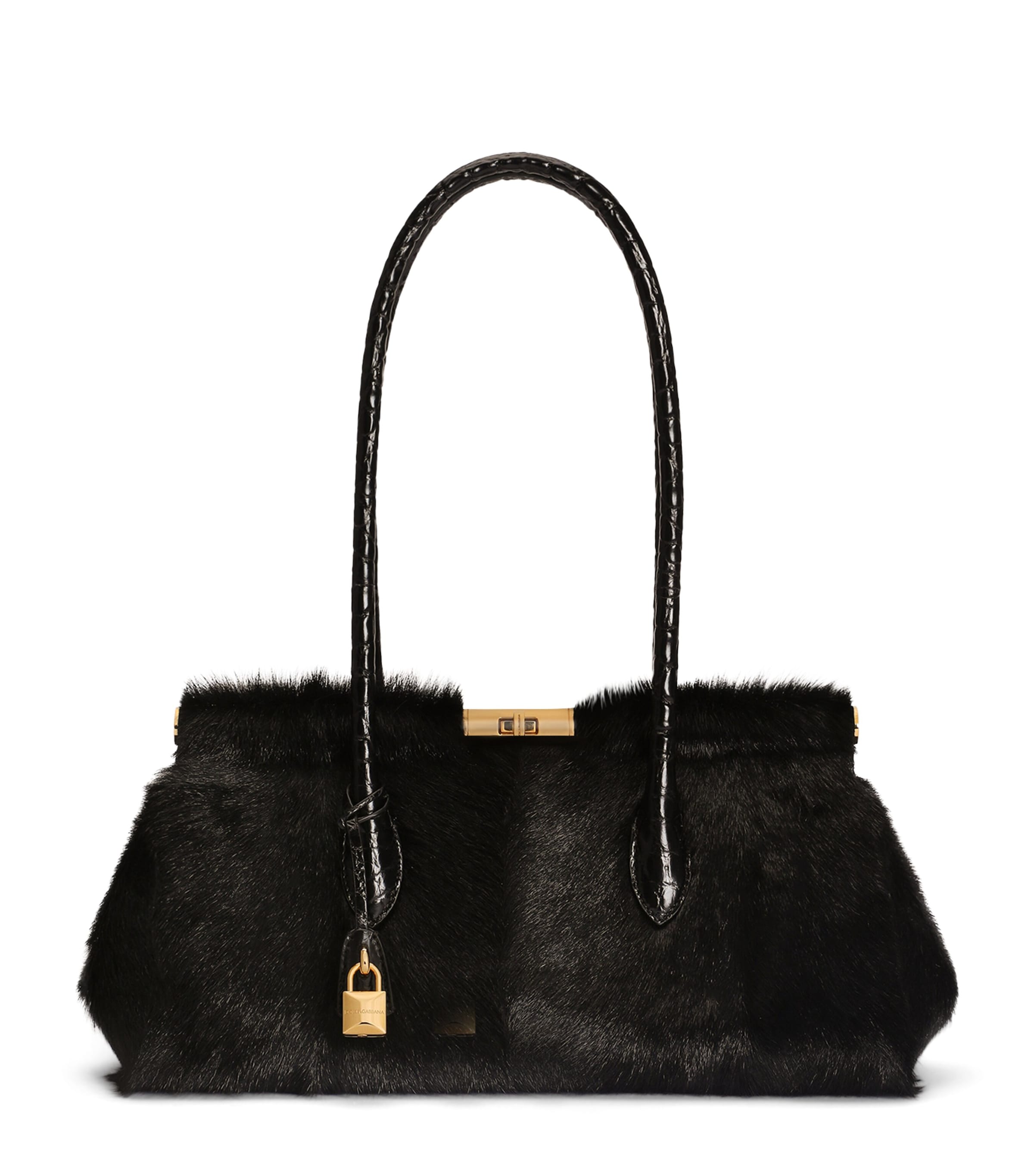 Dolce&Gabbana Goat Fur Marlene Top-Handle Bag Black/bla