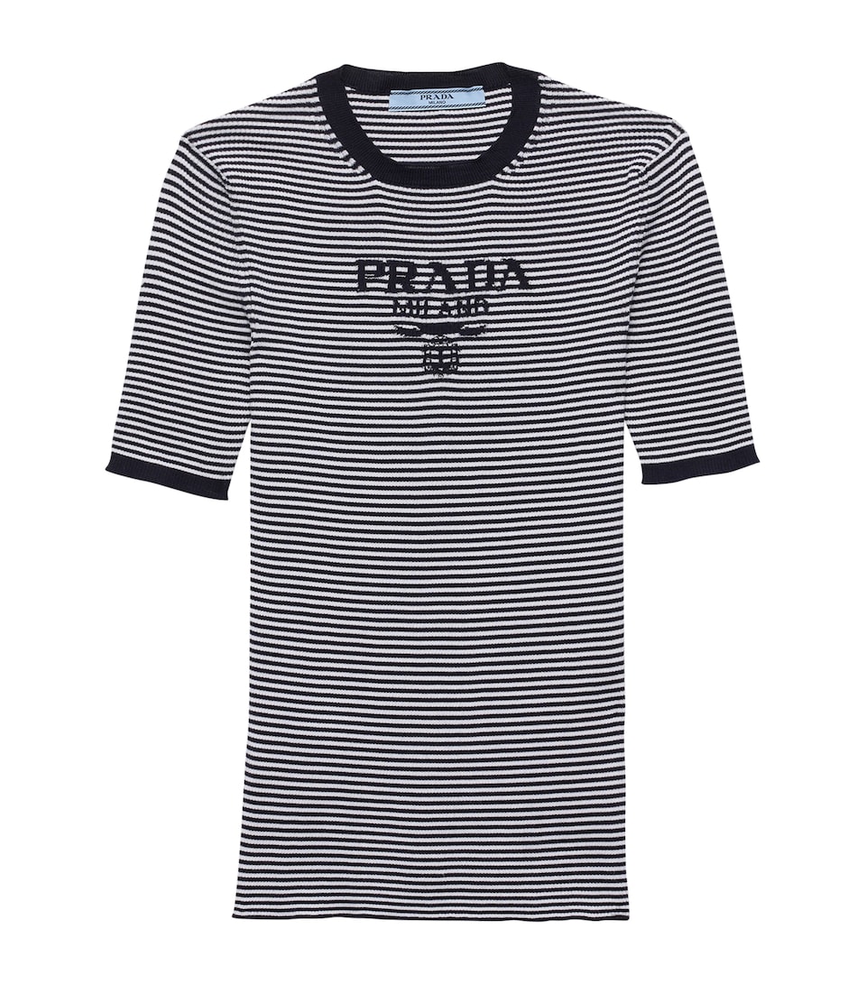 Prada Womens Silk Cropped Logo Sweater