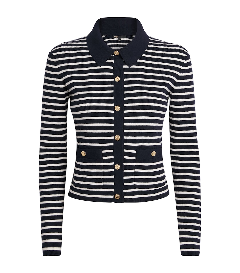 Maje Womens Rib-Knit Stripe Cardigan Navy