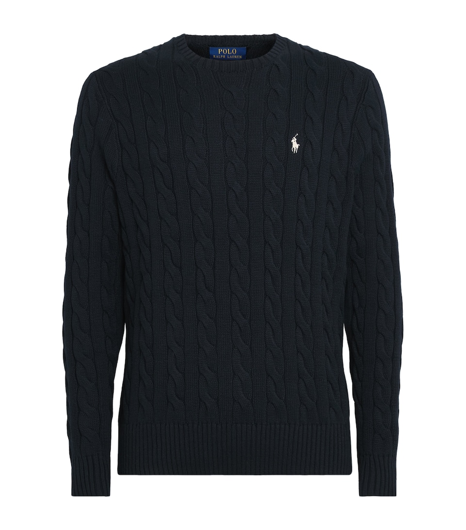 Polo Ralph Lauren Mens Cotton Cable-Knit Polo Pony Sweater Hnter Nvy Pp