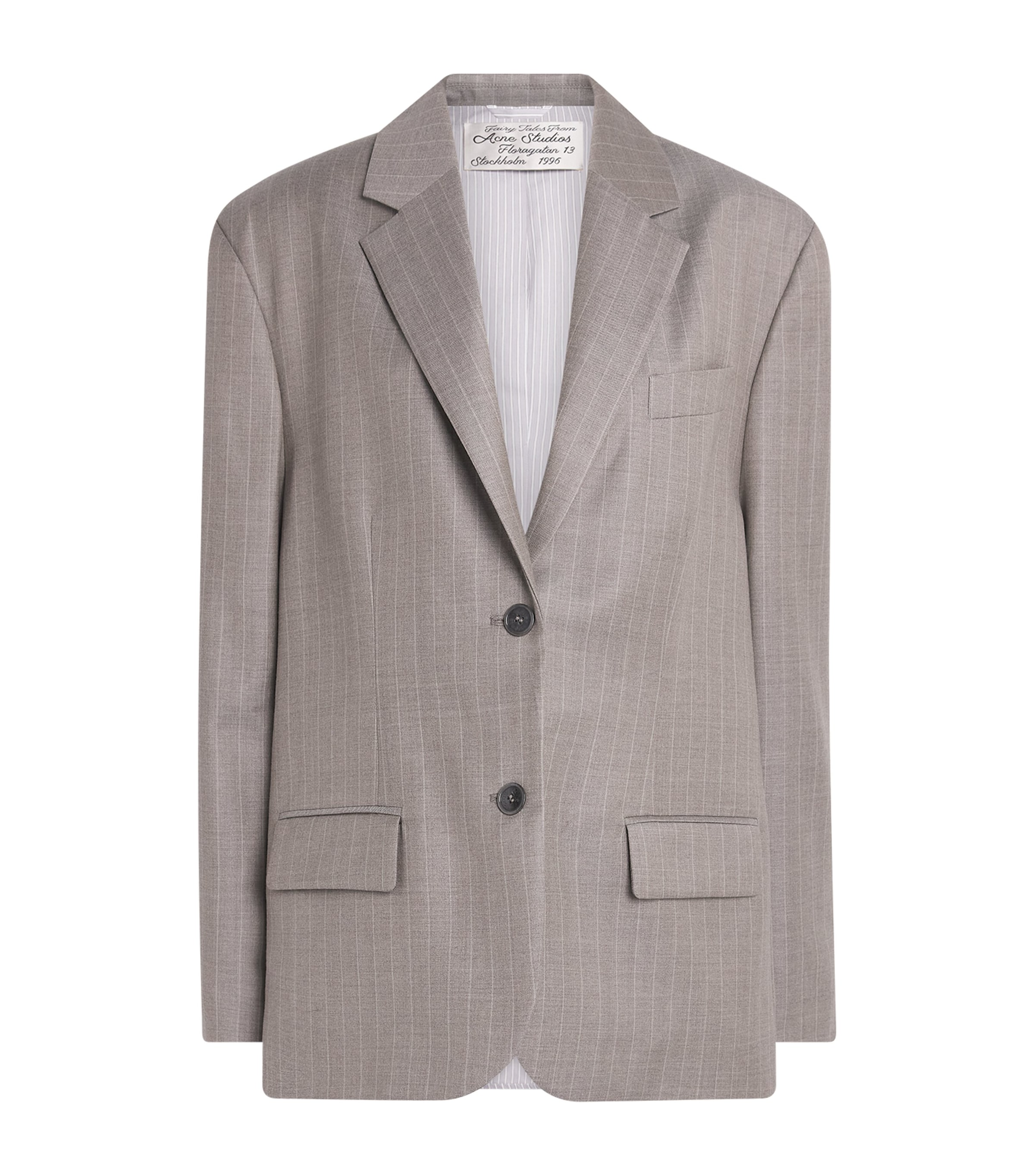 Acne Studios Womens Wool Layered Pinstripe Blazer Warm Grey
