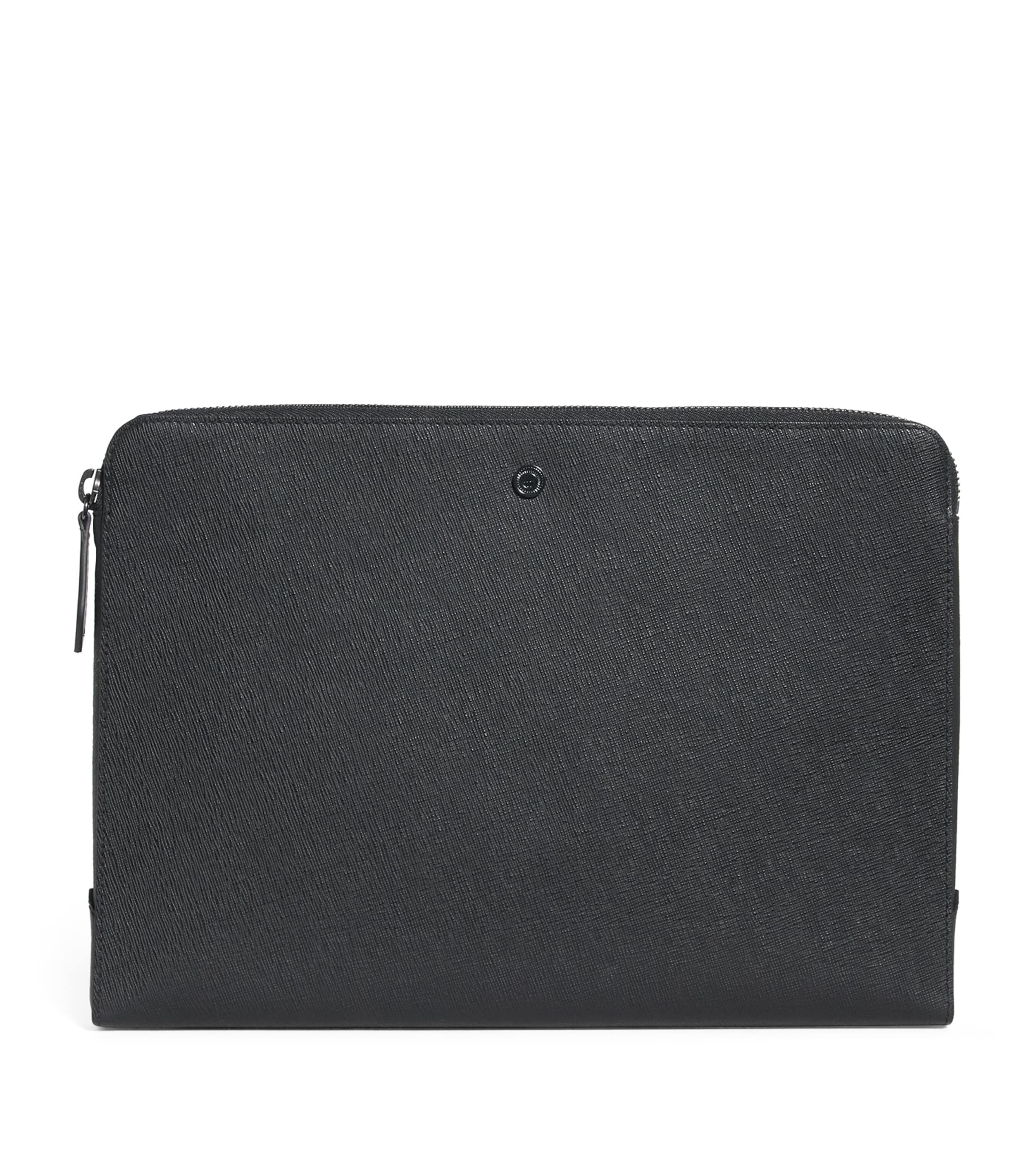 Harrods Saffano Leather Laptop Pouch Black