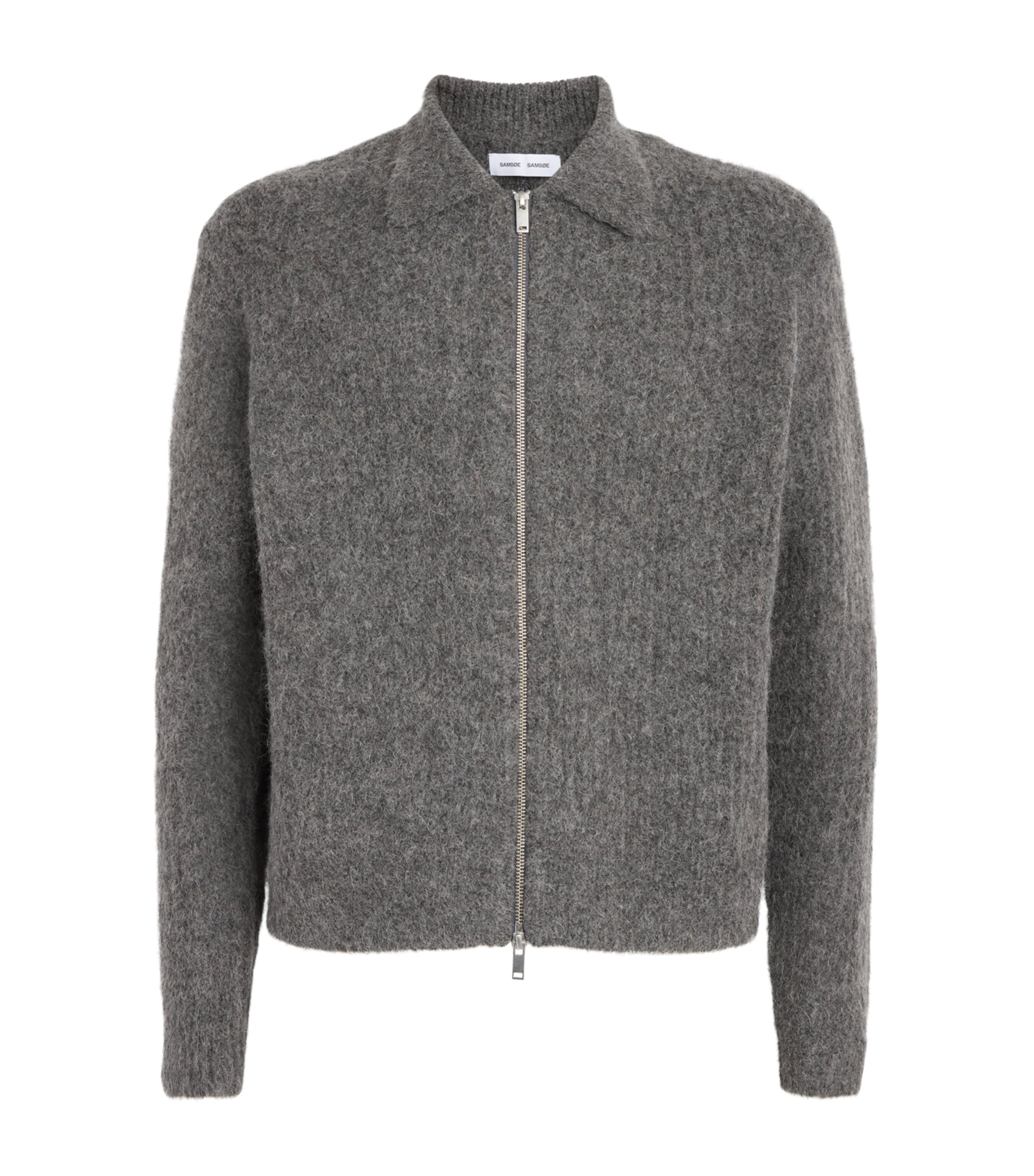 Samsøe Samsøe Mens Alpaca-Blend Sajob Zip-Up Cardigan Dark Grey Mel.