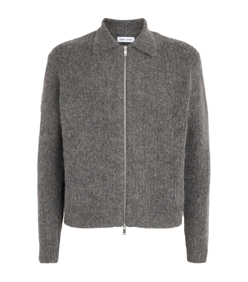 Samsøe Samsøe Mens Alpaca-Blend Sajob Zip-Up Cardigan Dark Grey Mel.