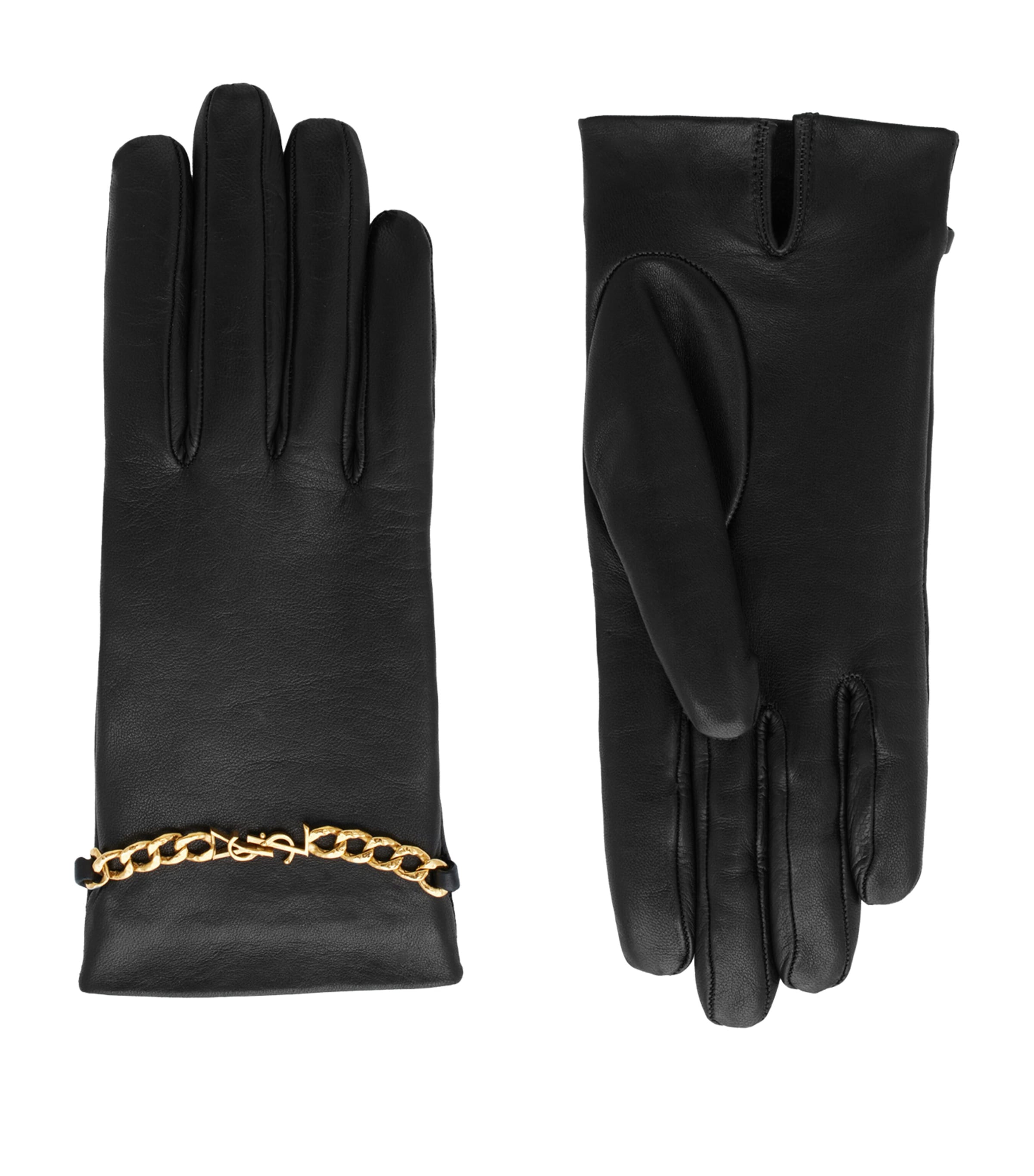 Leather Cashmere-Lined Chain-Detail Gloves