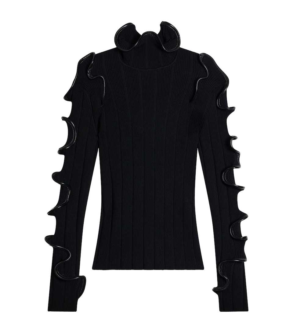 Schiaparelli Womens Wool-Blend Ruffled Sweater Black