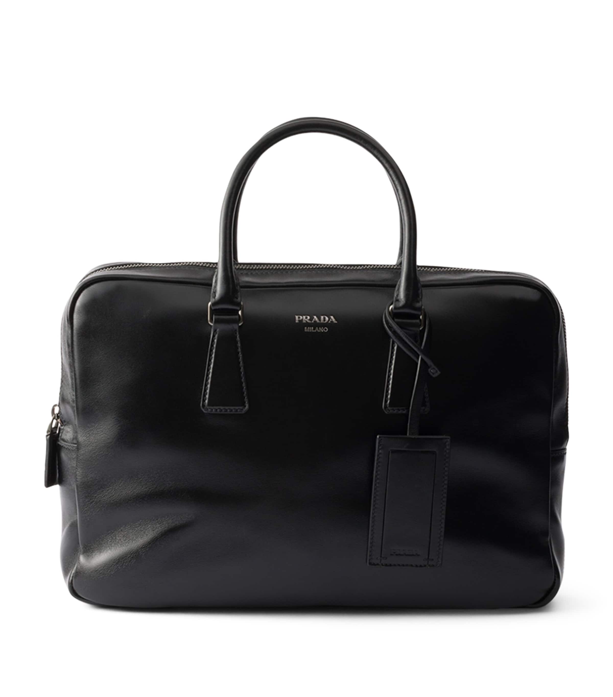 Prada Leather Logo Briefcase Black