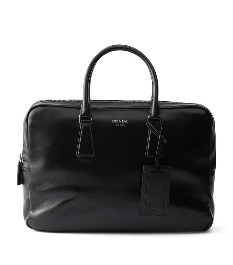 Prada Leather Logo Briefcase Black