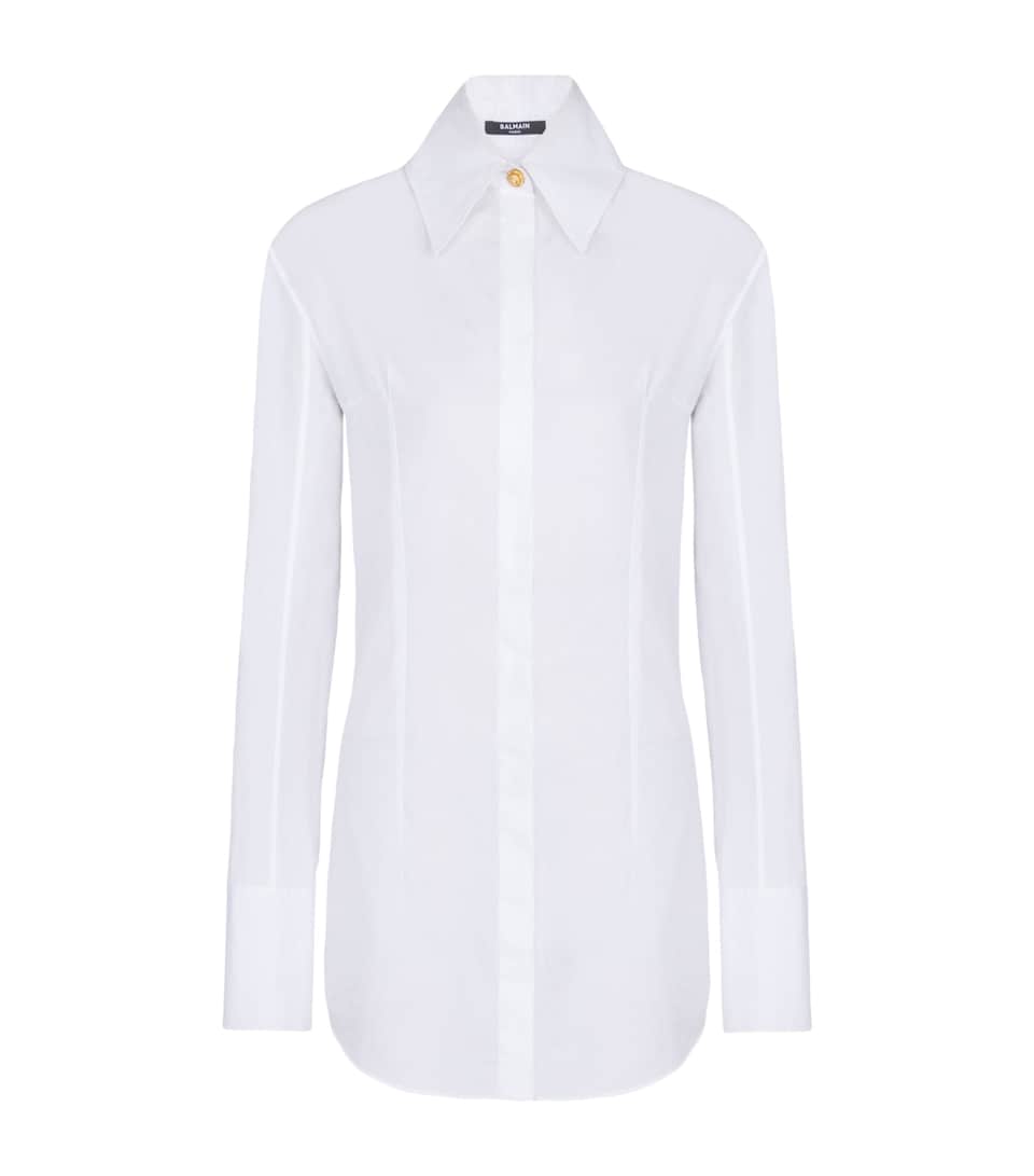 Balmain Womens Cotton Poplin Shirt Blanc Optique