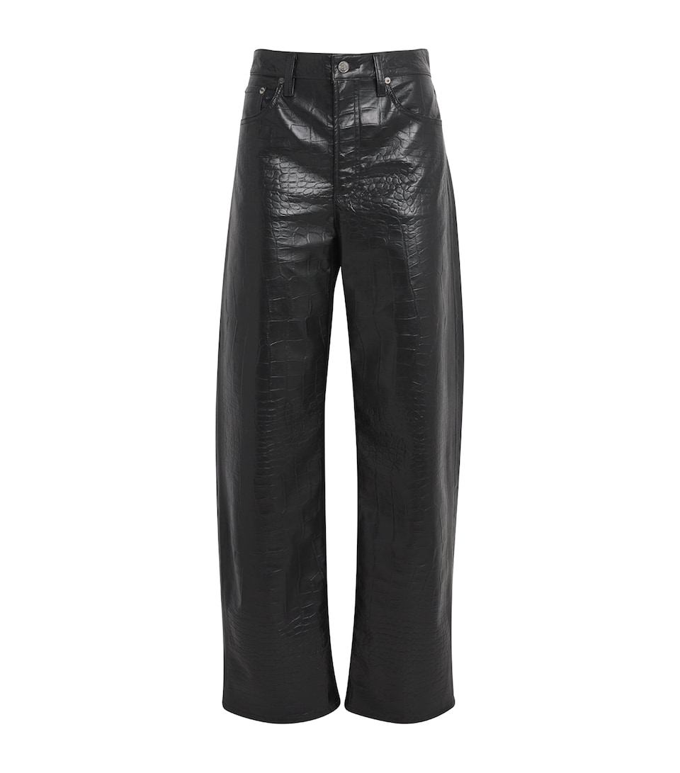 Leather Croc-Embossed Arc Wide-Leg Jeans