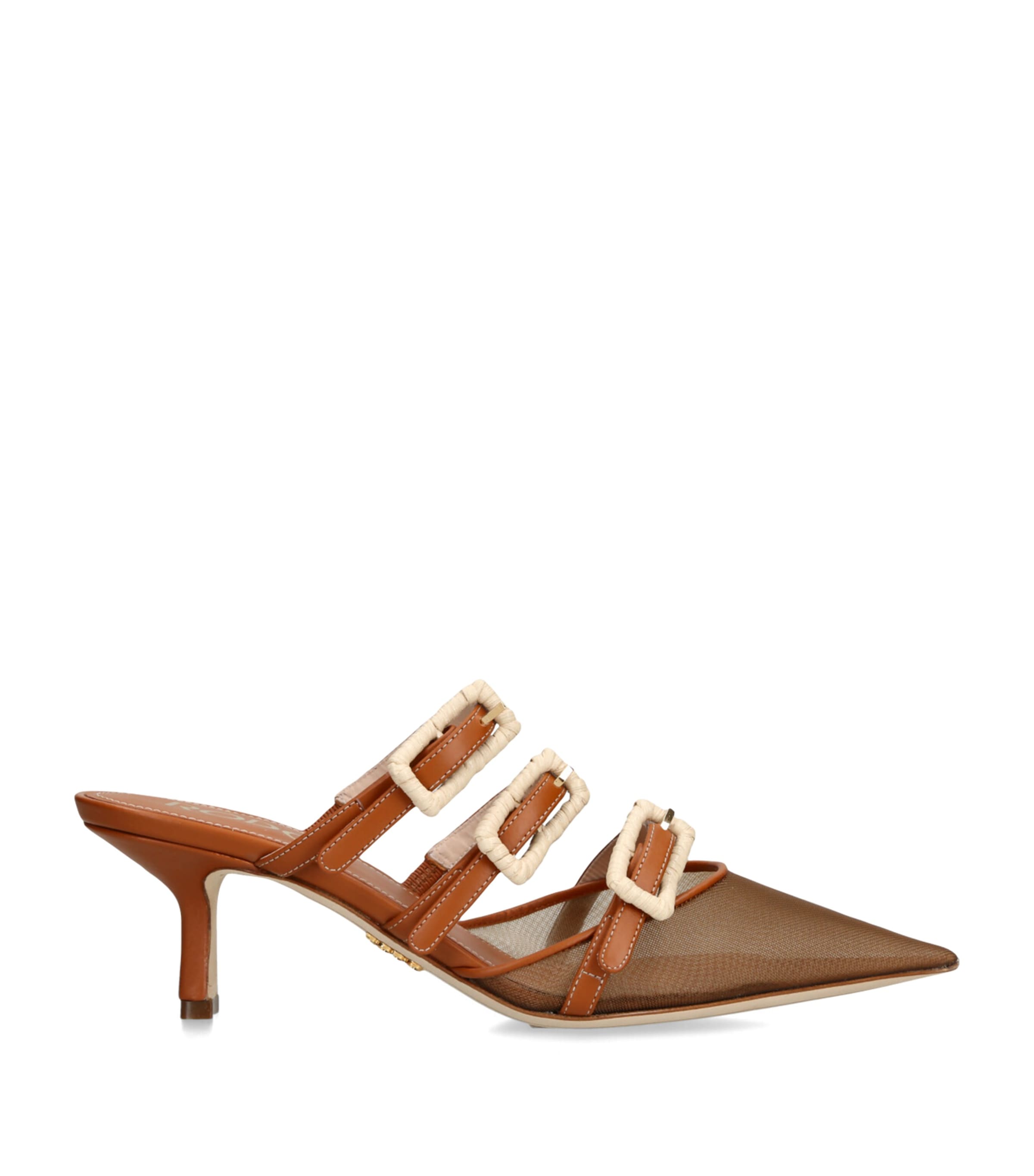 Rodo Leather Paige Heeled Mules 55 Tan Comb