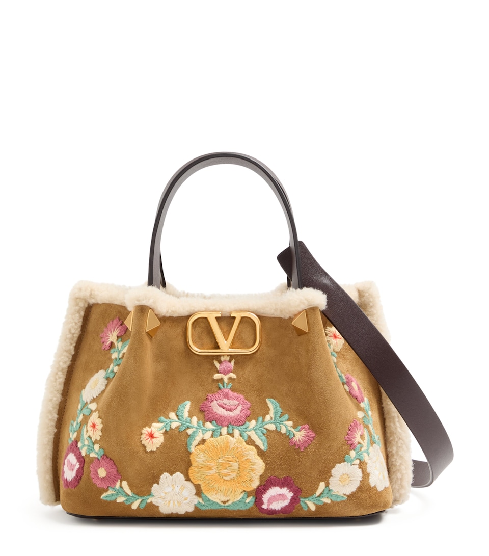 Small Suede Floral Tote Bag