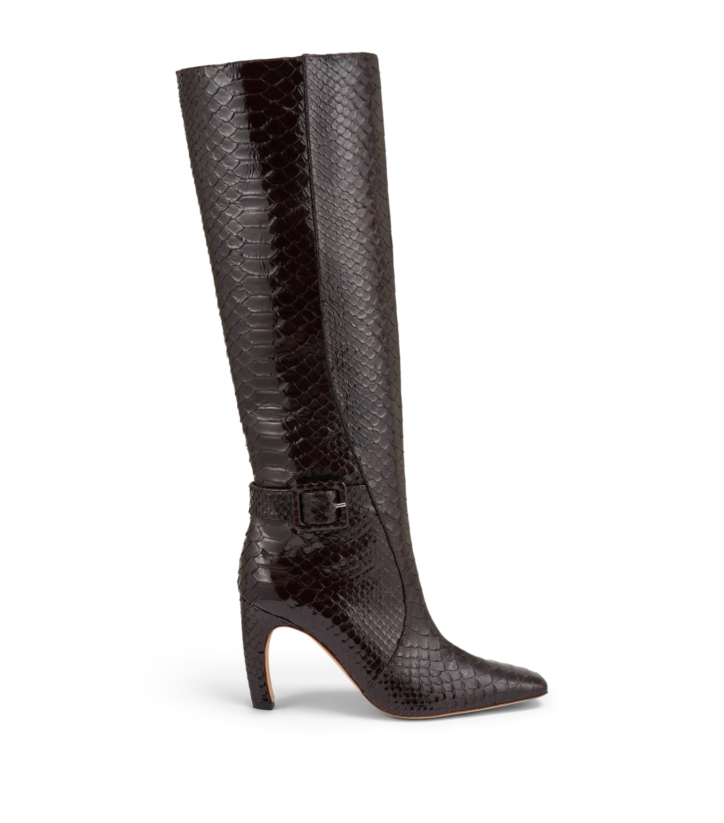 Malone Souliers Embossed Leather Raven Knee-High Boots 90 Dark Brown