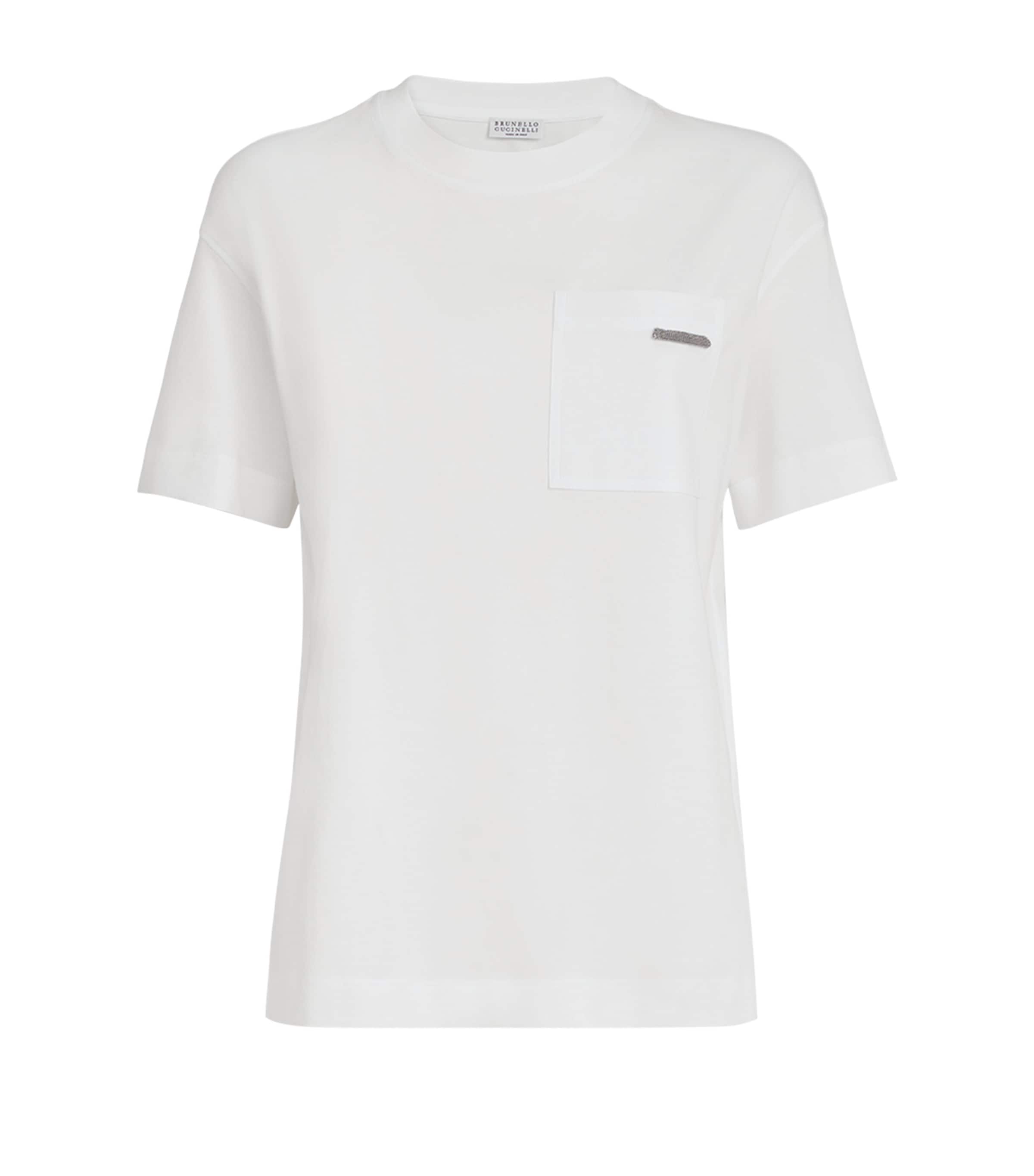 Brunello Cucinelli Womens Cotton Monili-Trim T-Shirt White