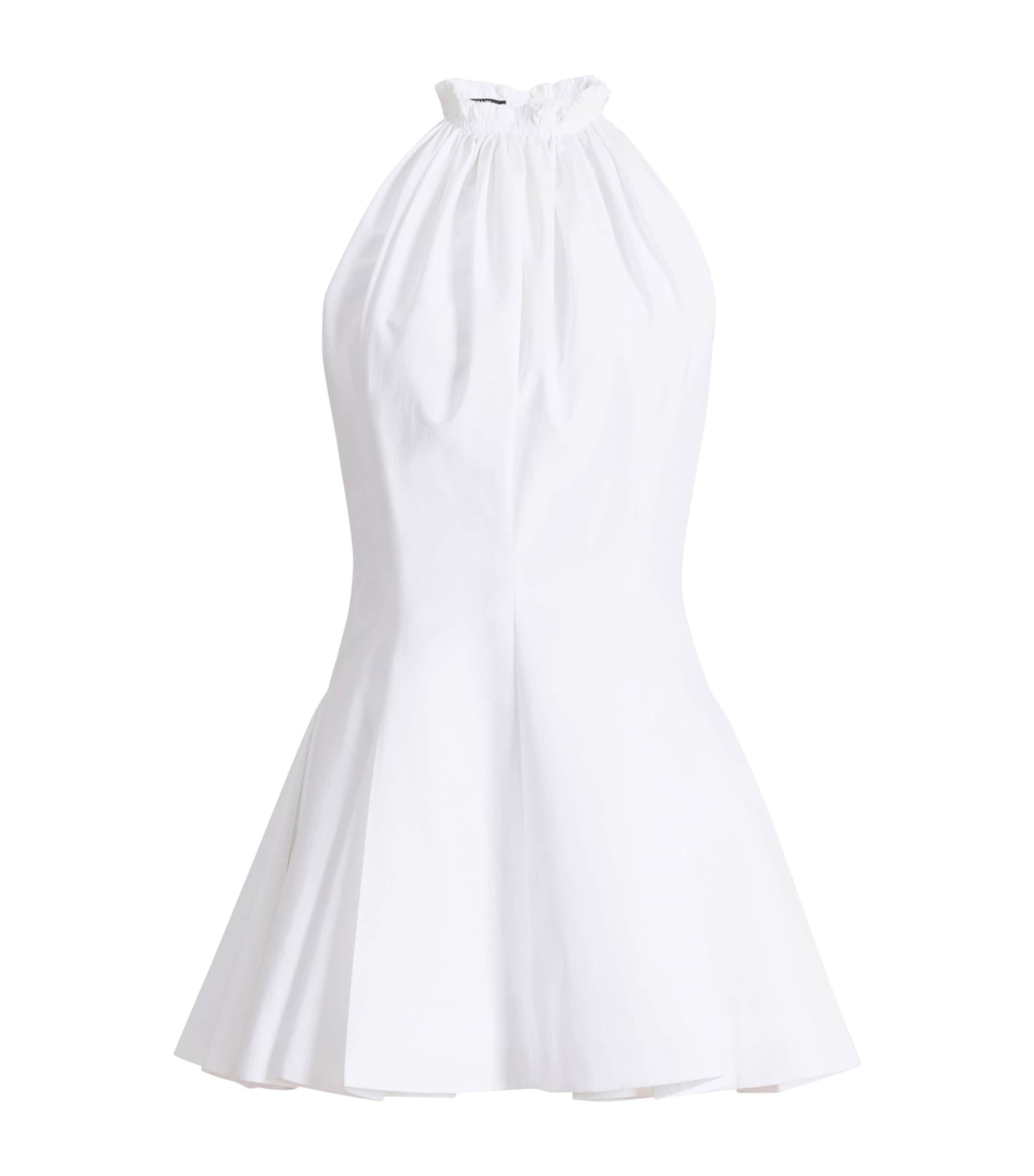 Balmain Womens Cotton Poplin Flared Mini Dress Blanc Optique