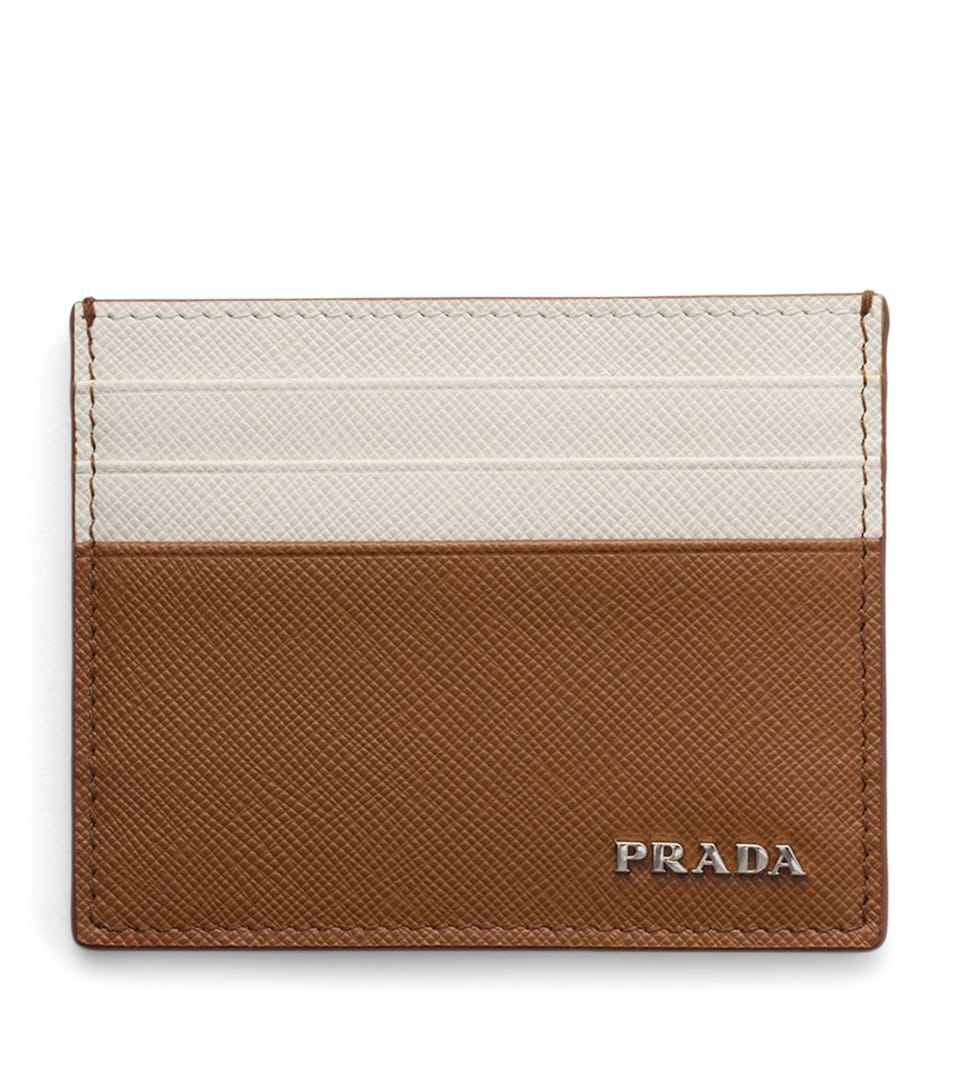 Prada Saffiano Leather Card Holder Brown