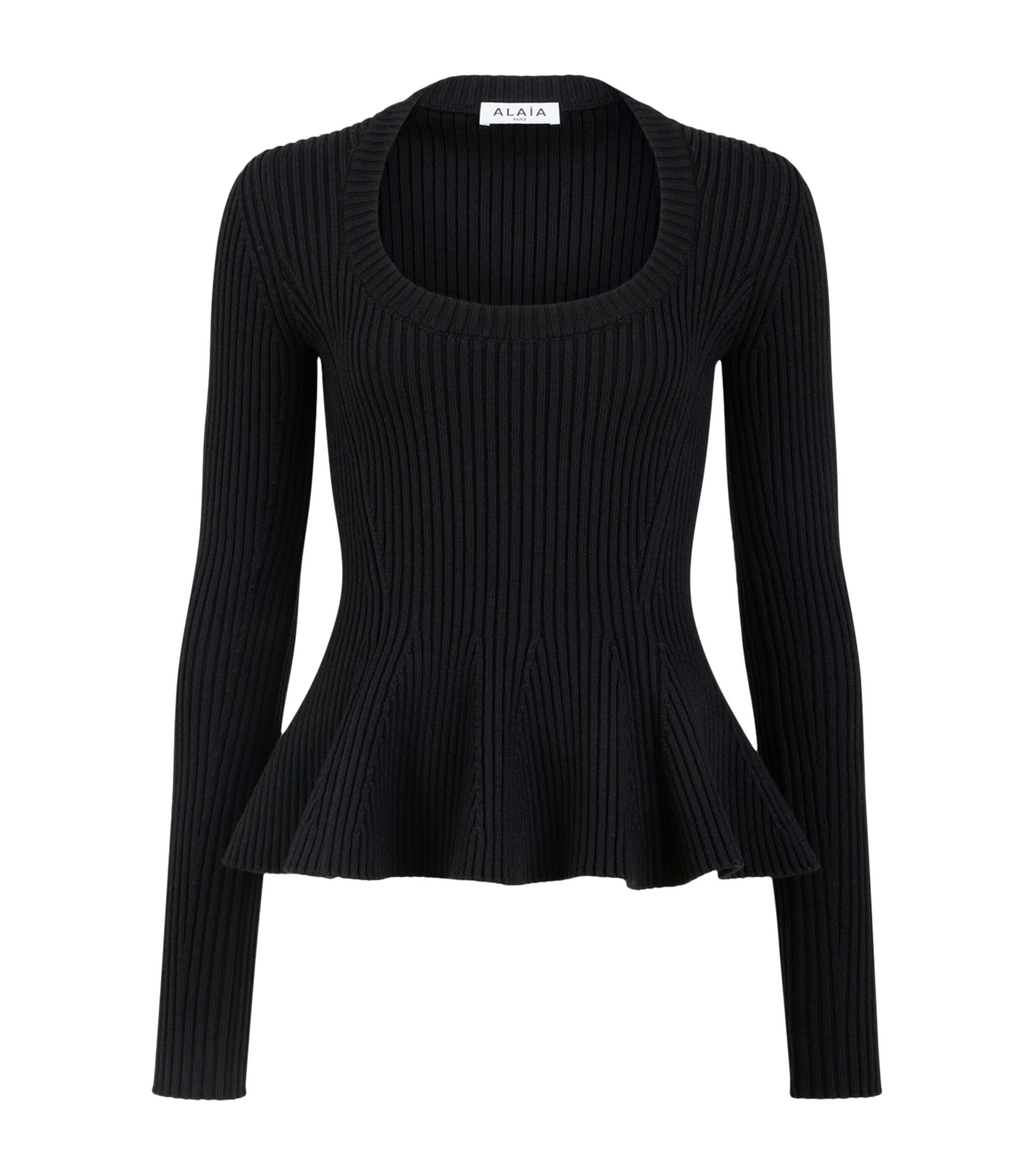 Alaïa Womens Wool-Blend Peplum Top Black