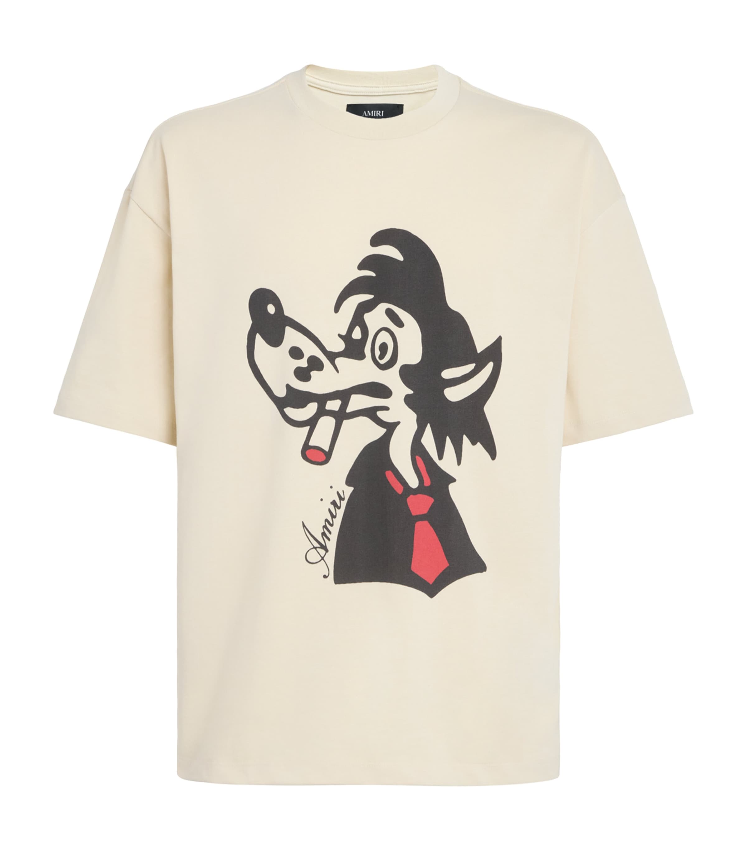 AMIRI Mens Cotton Smoking Wolf T-Shirt Alabaster