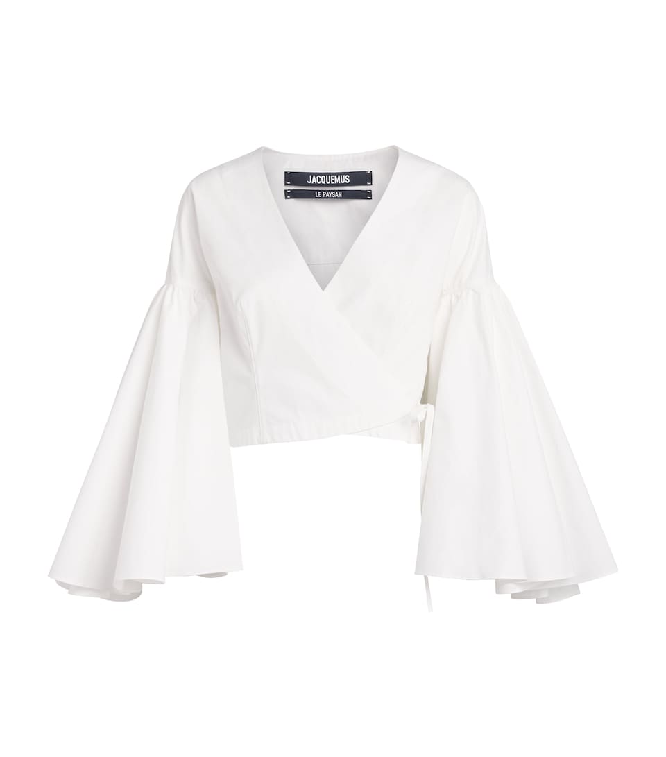 Jacquemus Womens Cotton Flared-Sleeve Paysan Blouse White