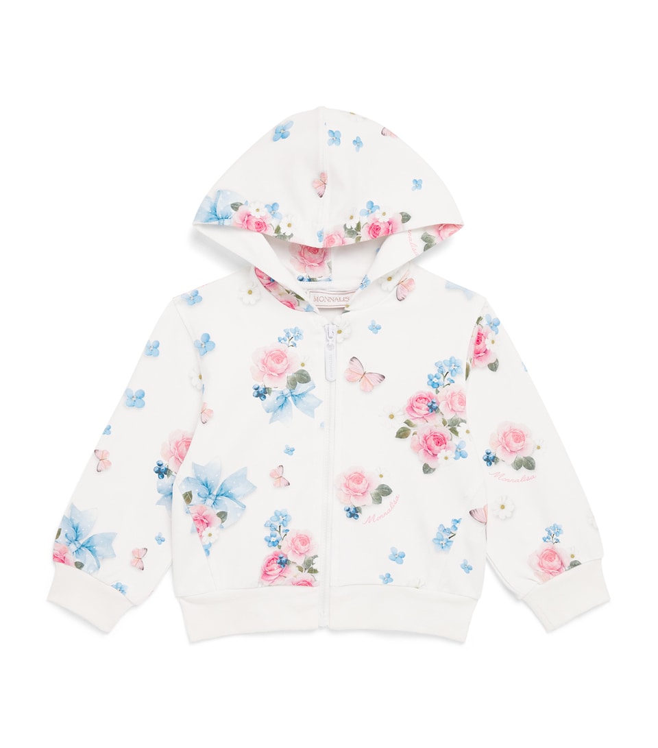Monnalisa Floral Zip-Up Hoodie (3-36 Months) Optical White