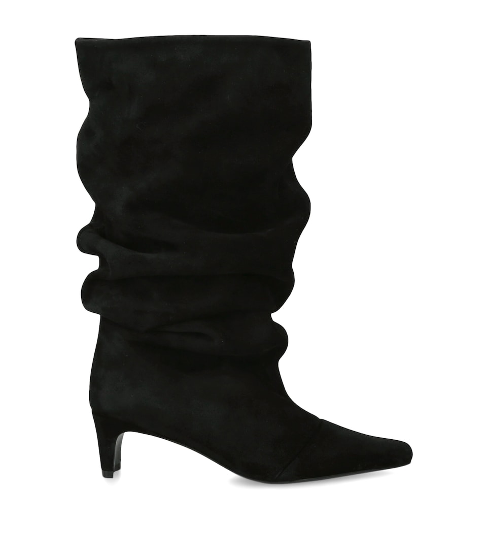 STAUD Suede Wally Slouch Heeled Boots 55 Black
