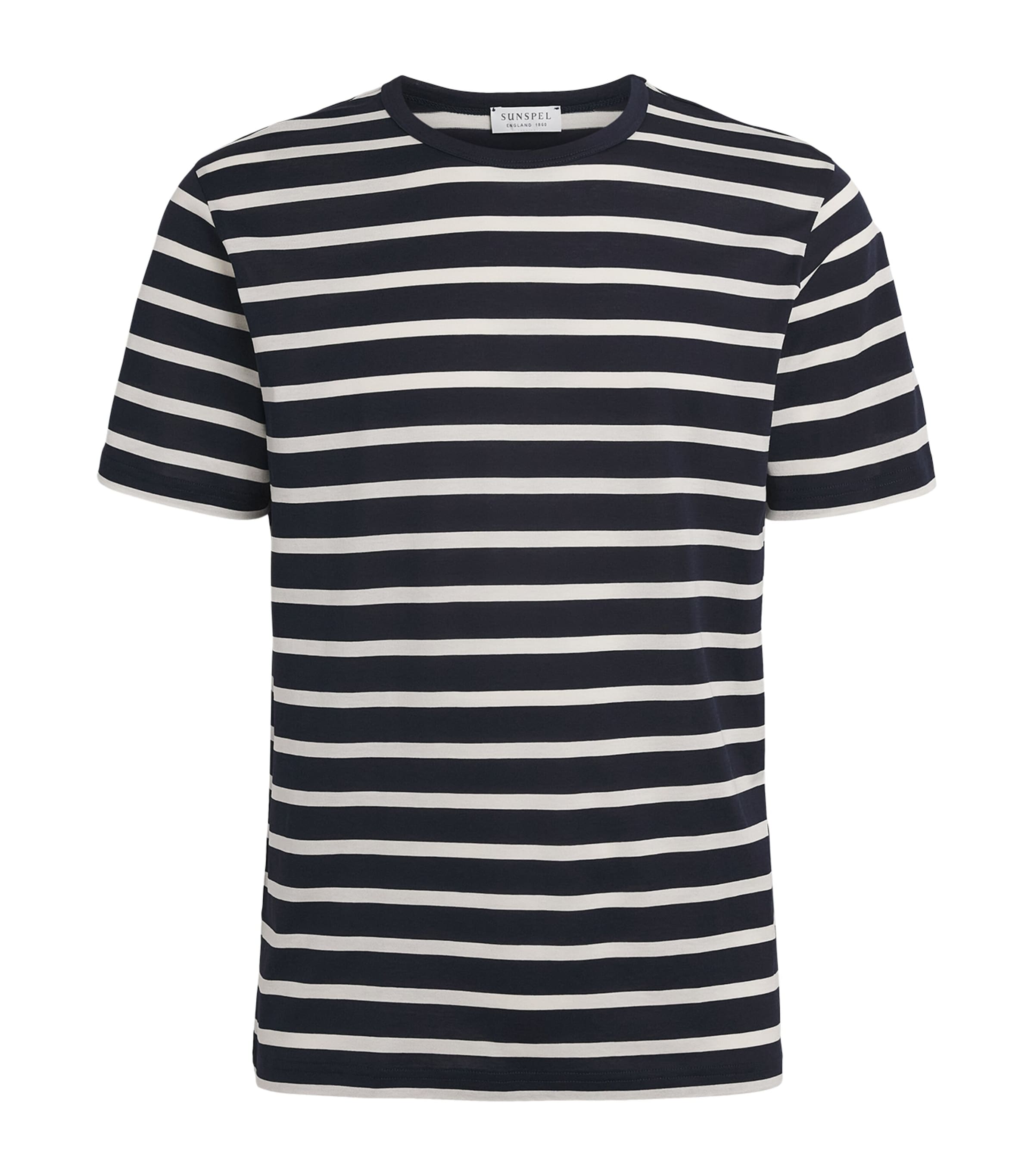 Sunspel Mens Supima Cotton Stripe Classic T-Shirt Stdz Navy/ecru