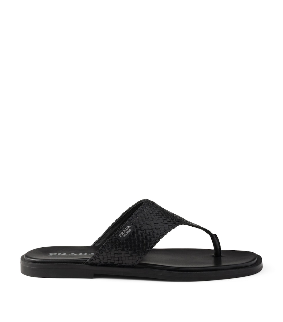 Prada Leather Woven Flip Flops