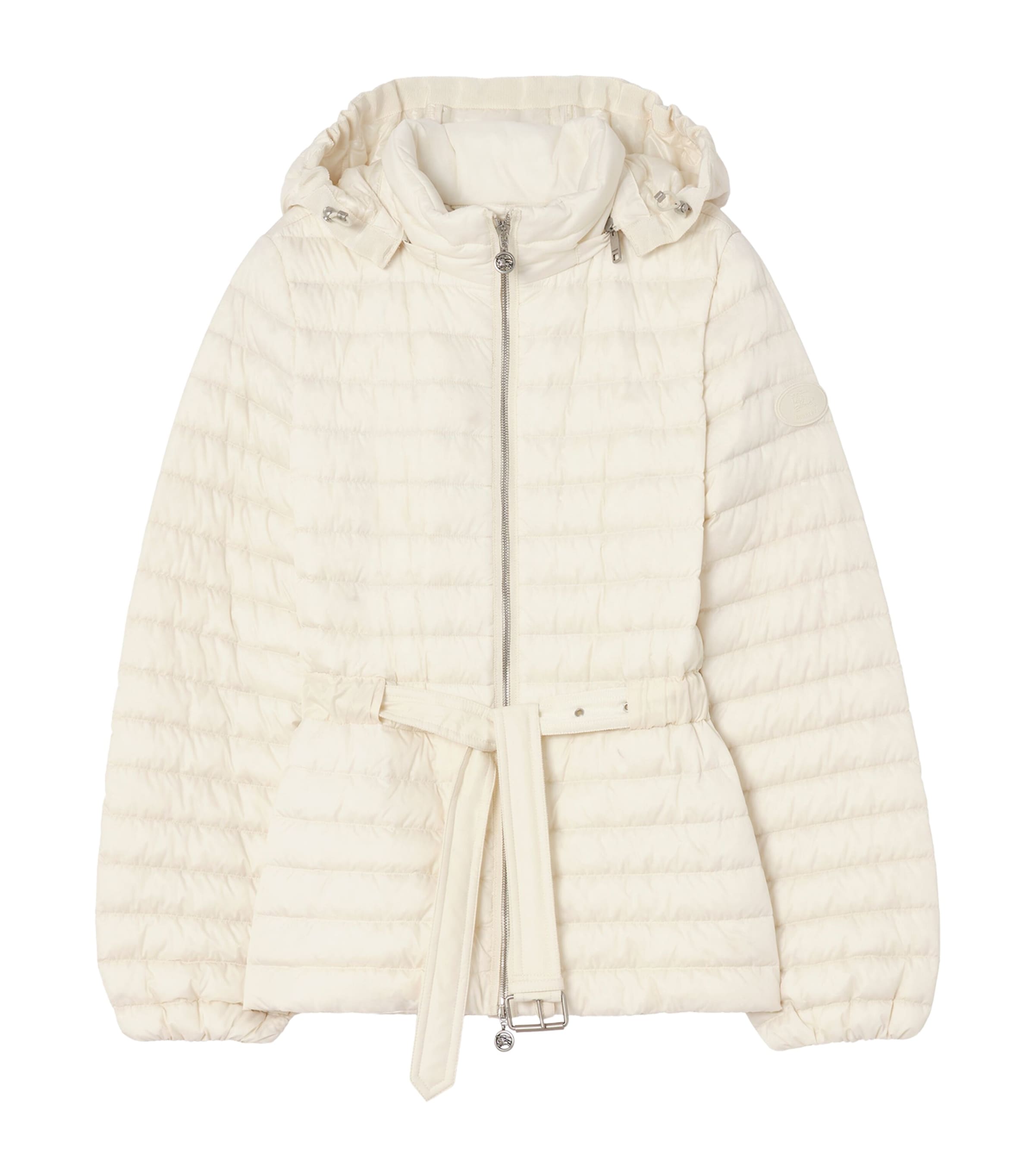 Burberry Womens Belted Puffer Jacket Tundra White