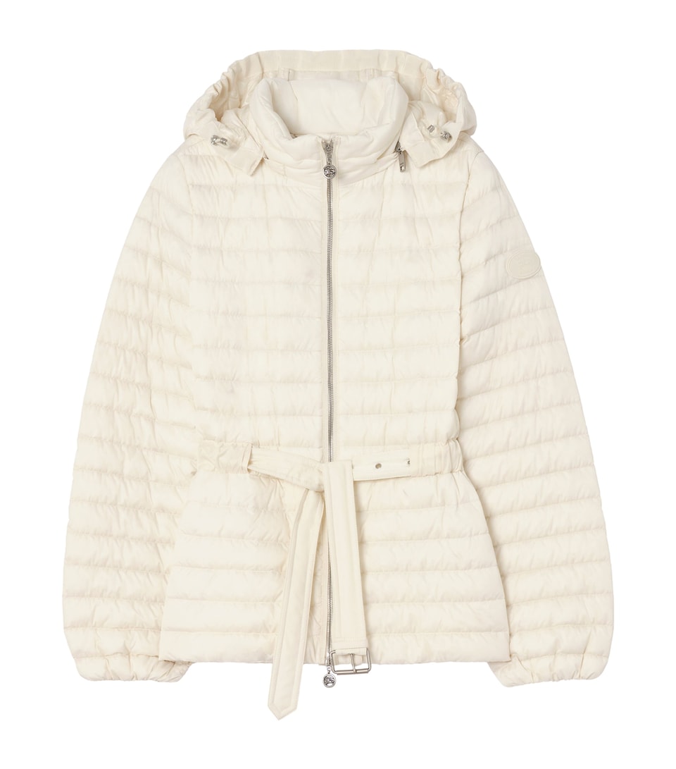 Burberry Womens Belted Puffer Jacket Tundra White
