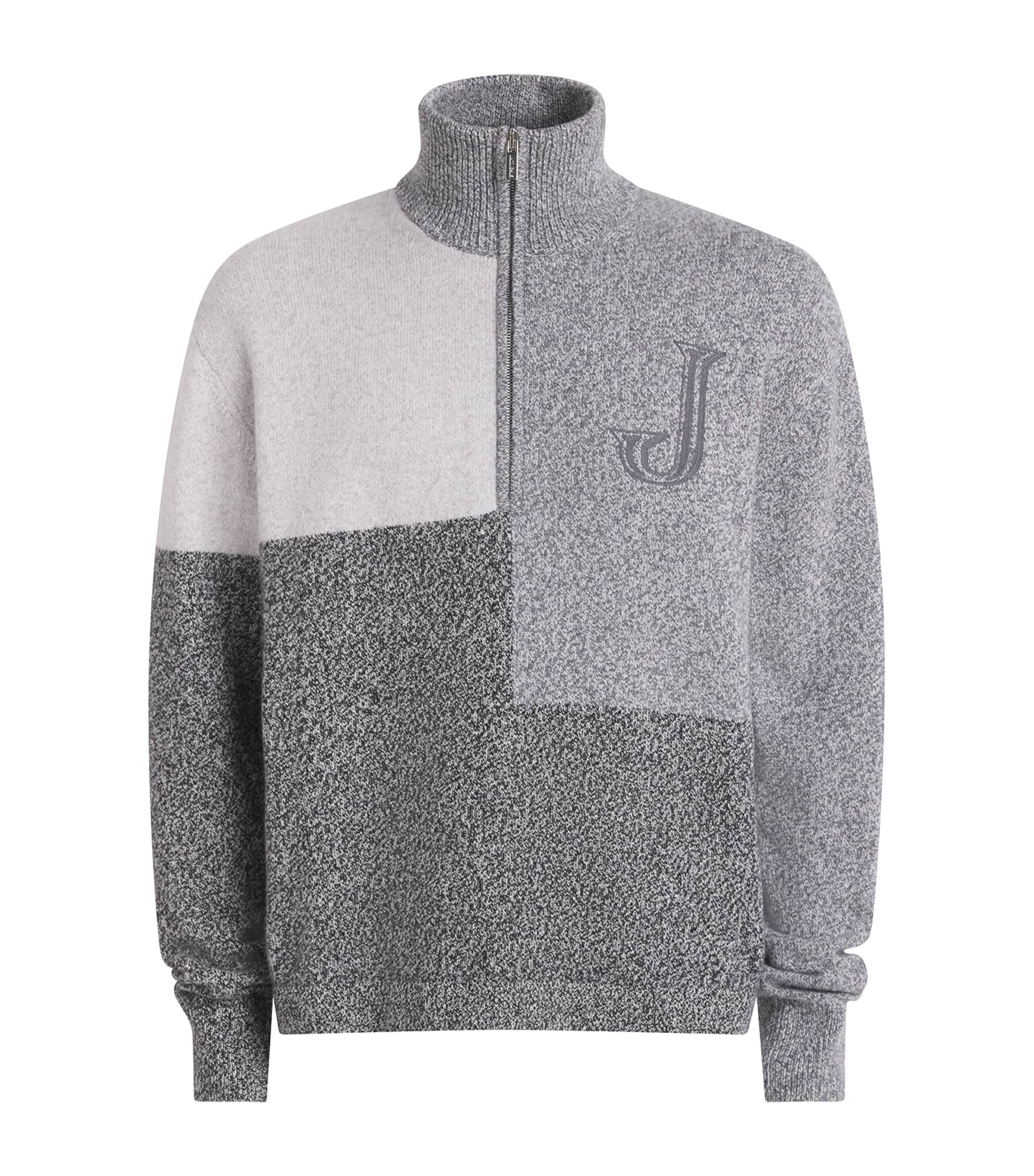 Jacquemus Mens Merino Wool-Cashmere Orlando Quarter-Zip Sweater Multi Grey